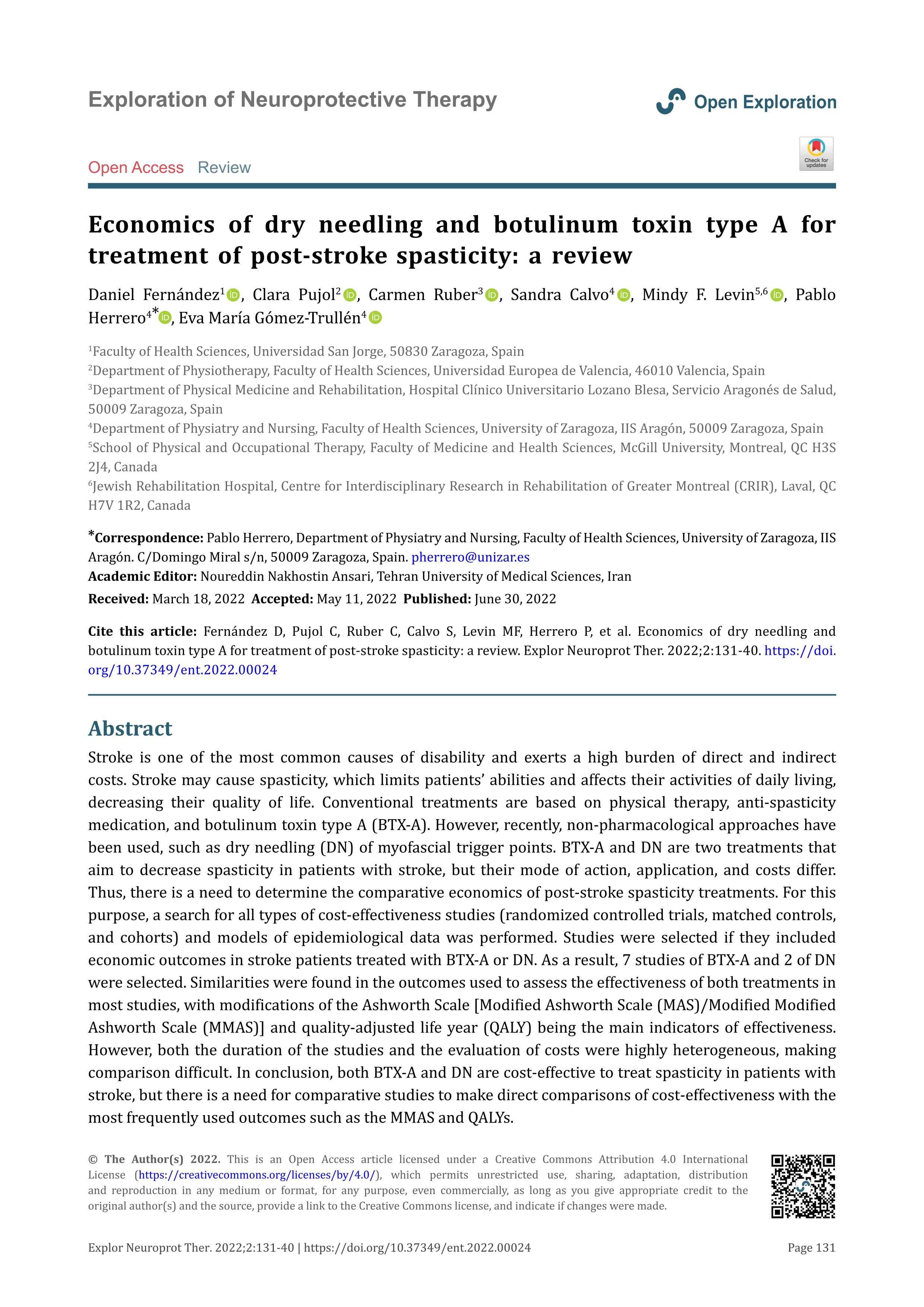 Economics of dry needling and botulinum toxin type A for treatment of post-stroke spasticity: a review