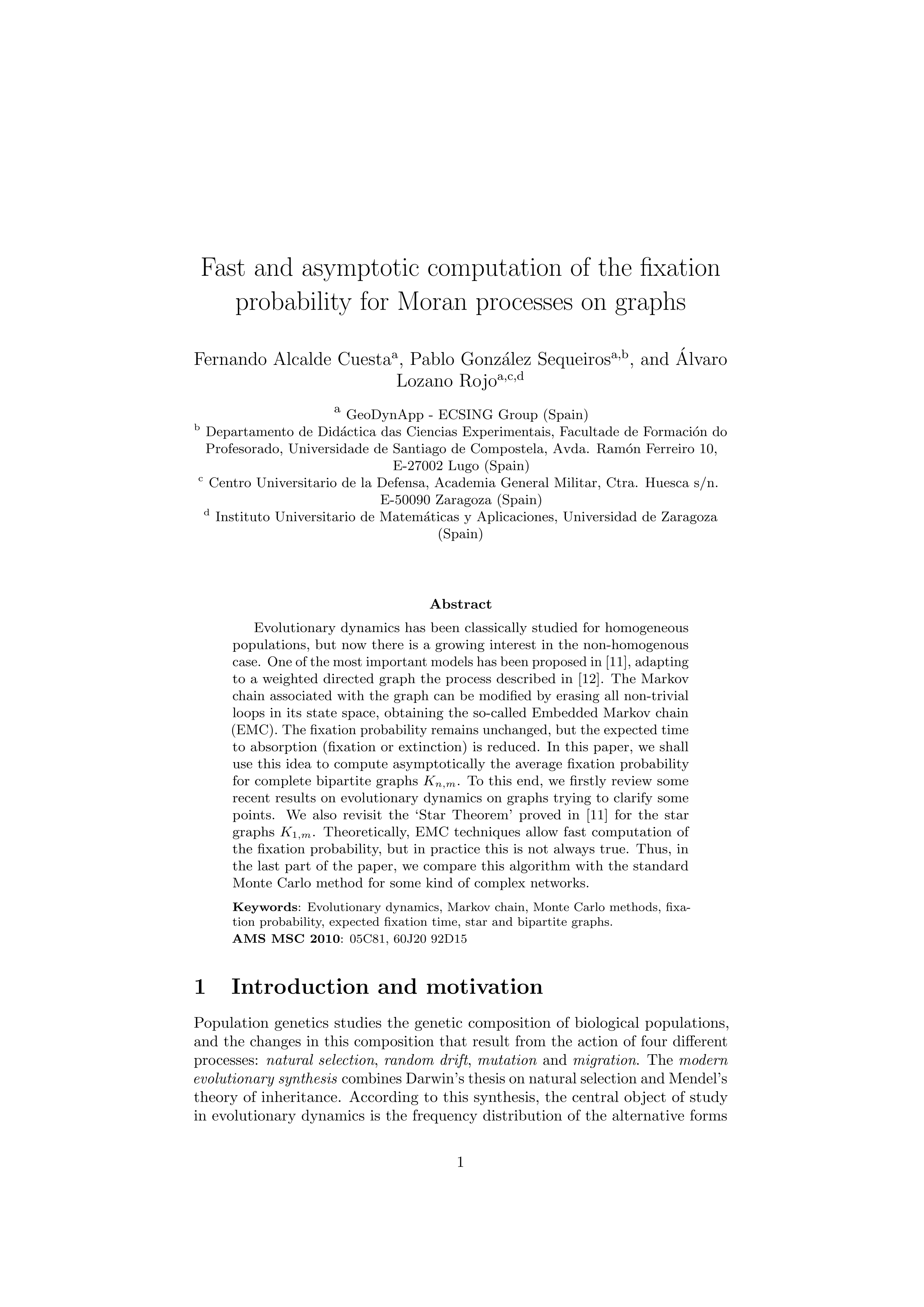 Fast and asymptotic computation of the fixation probability for Moran processes on graphs