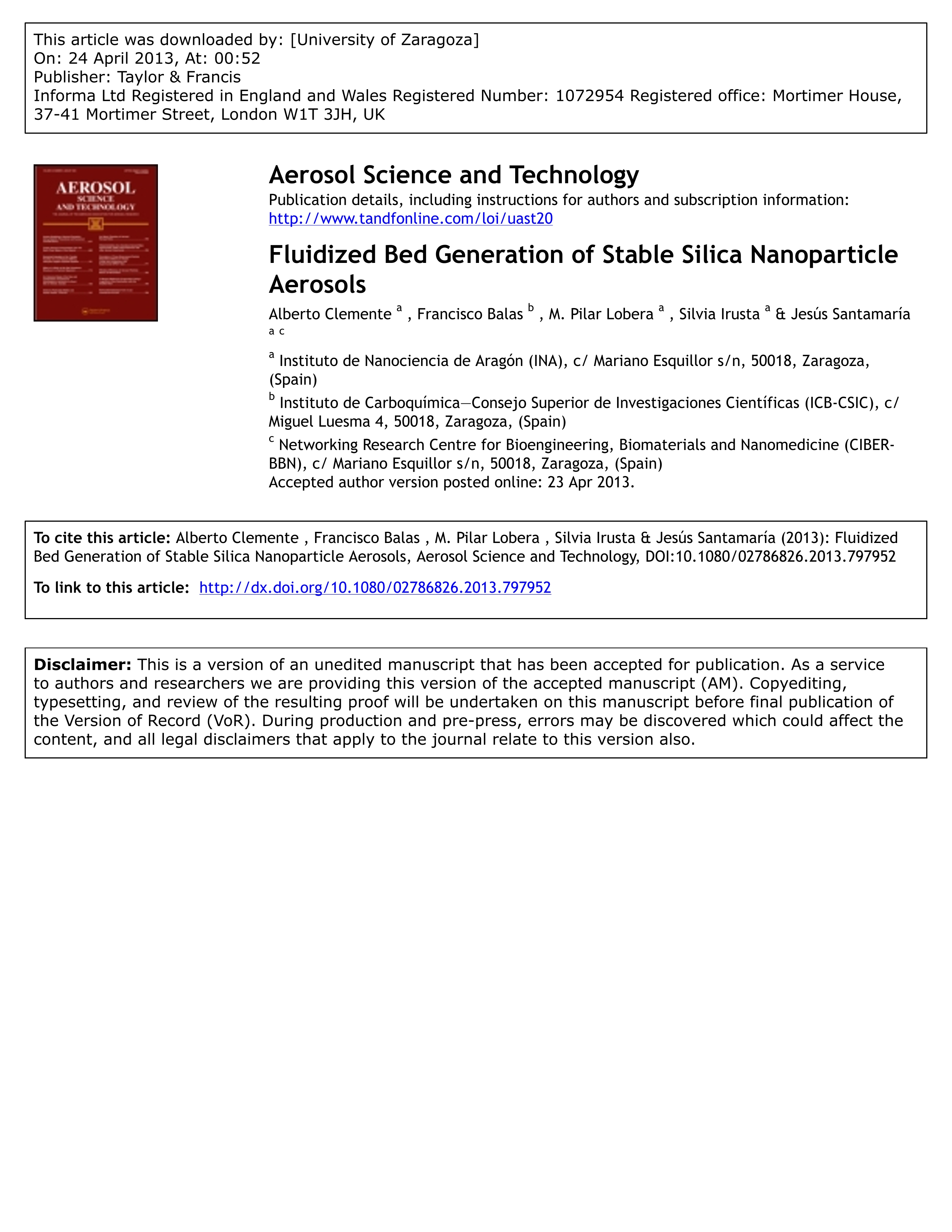 Fluidized bed generation of stable silica nanoparticle aerosols