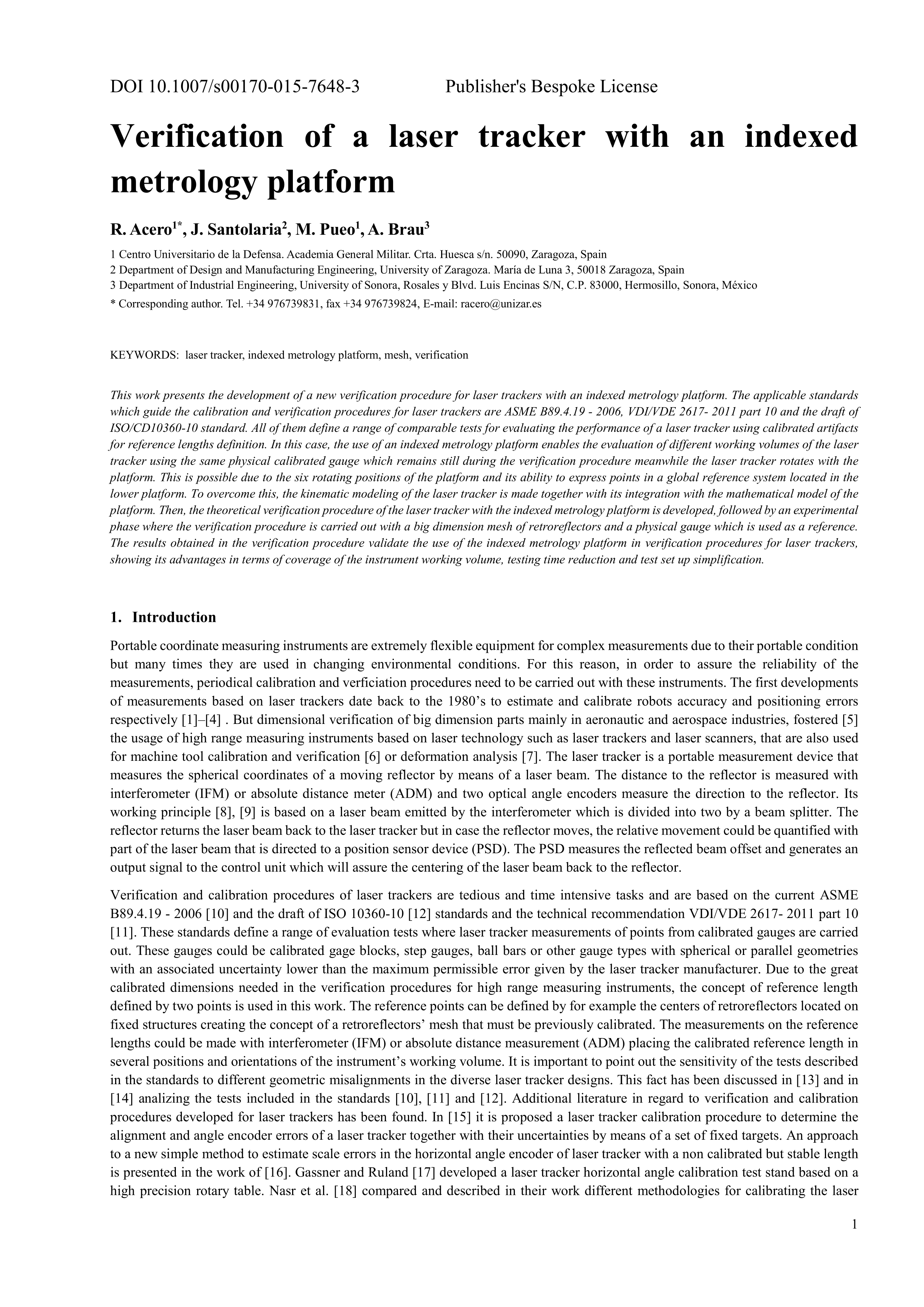 Verification of a laser tracker with an indexed metrology platform