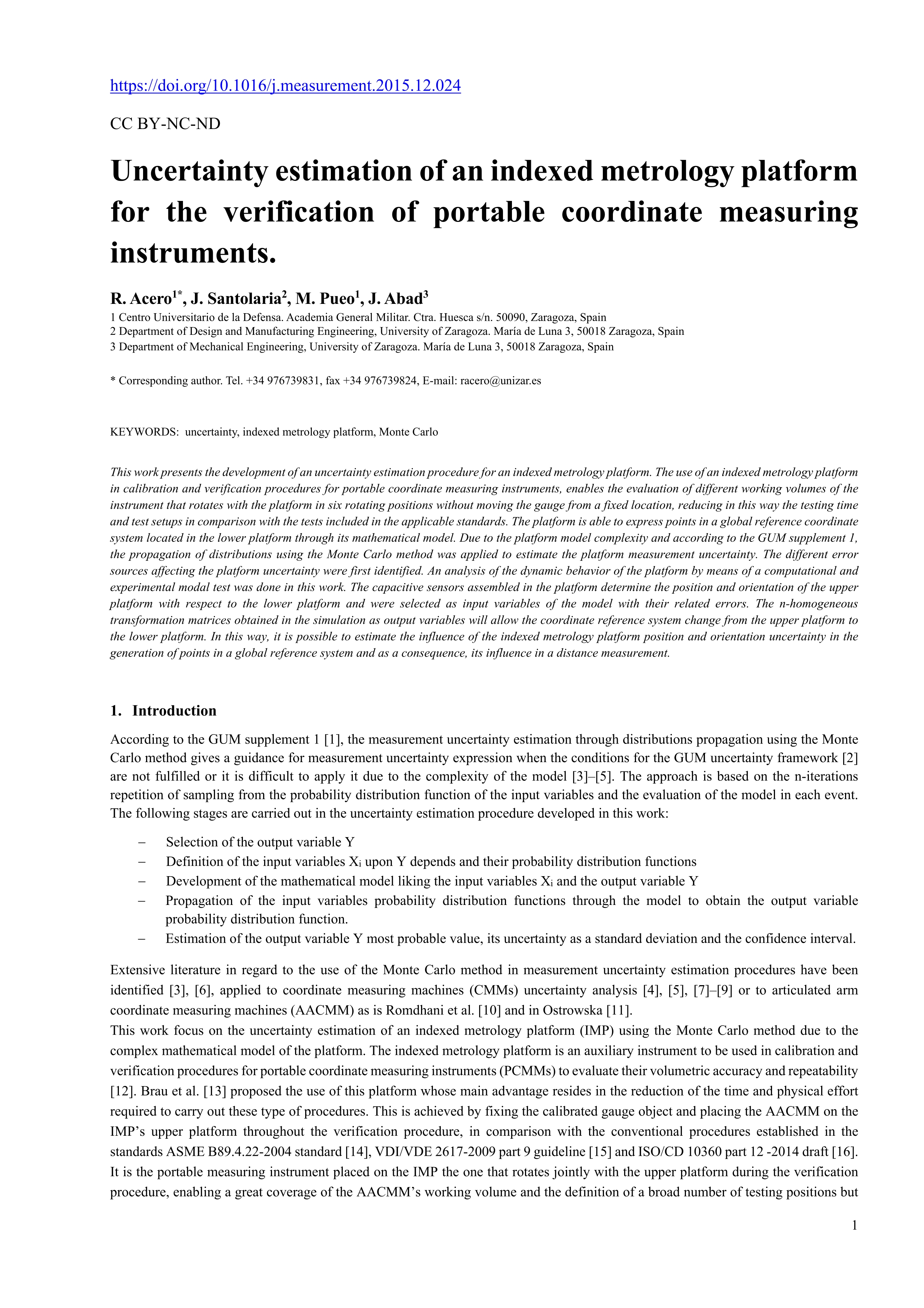 Uncertainty estimation of an indexed metrology platform for the verification of portable coordinate measuring instruments