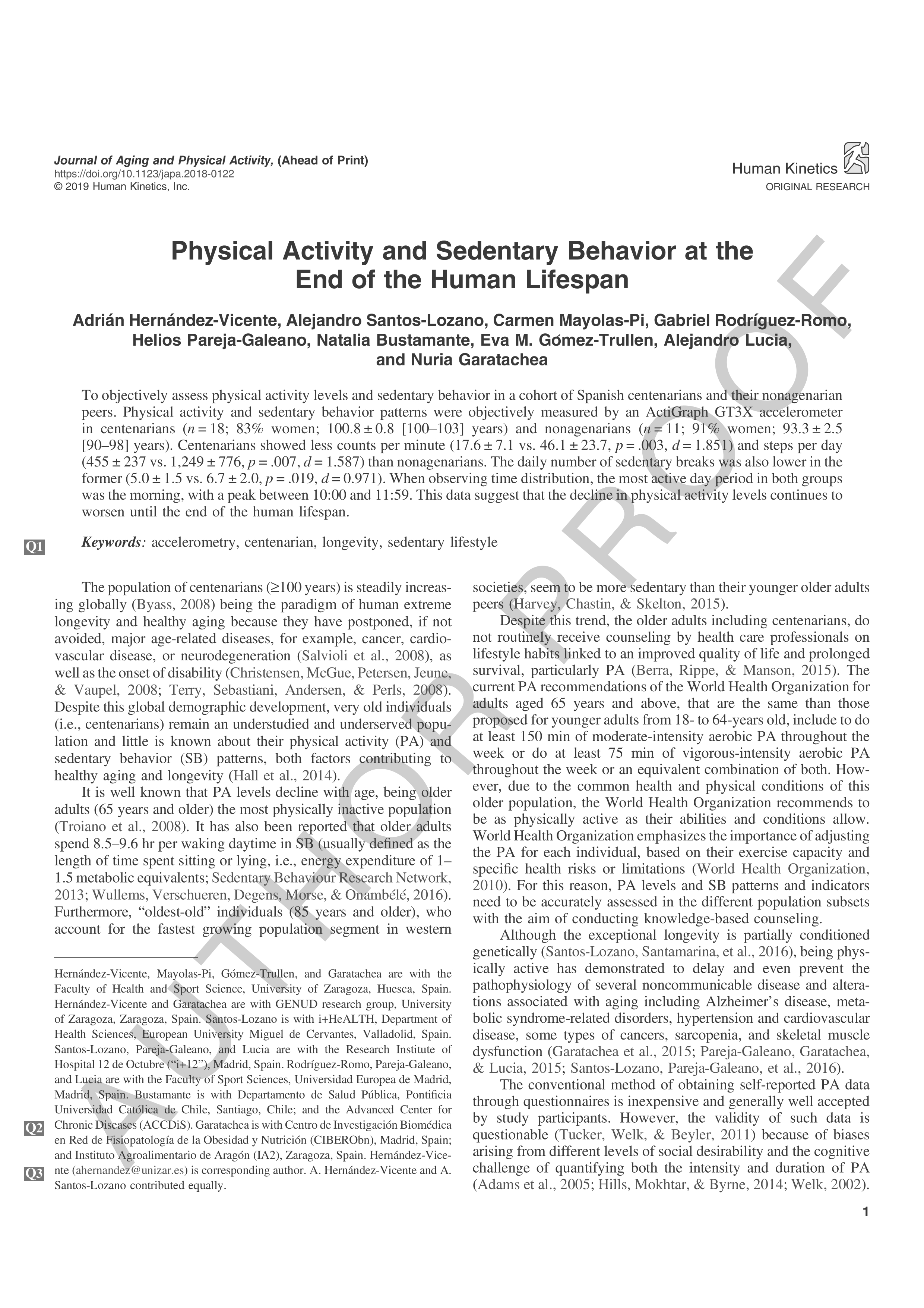 Physical activity and sedentary behavior at the end of the human lifespan