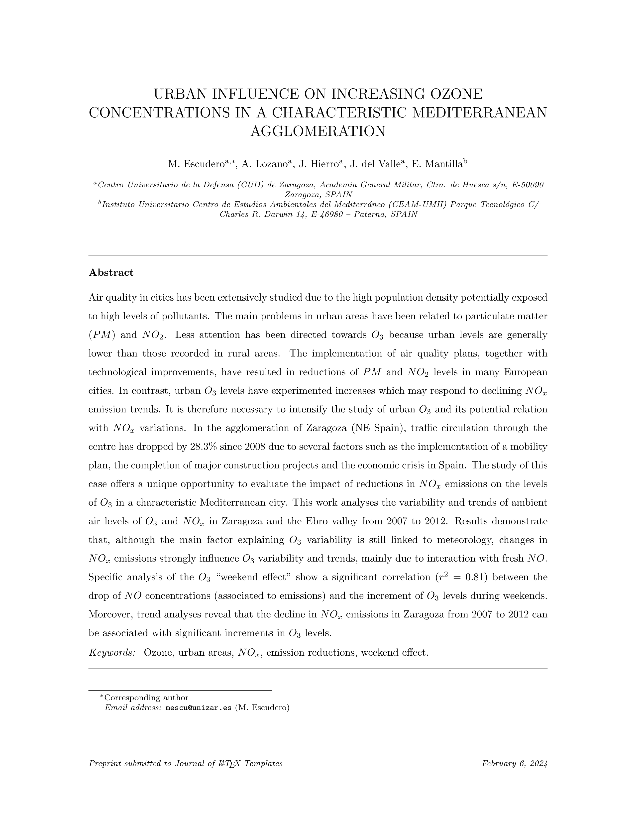 Urban influence on increasing ozone concentrations in a characteristic Mediterranean agglomeration