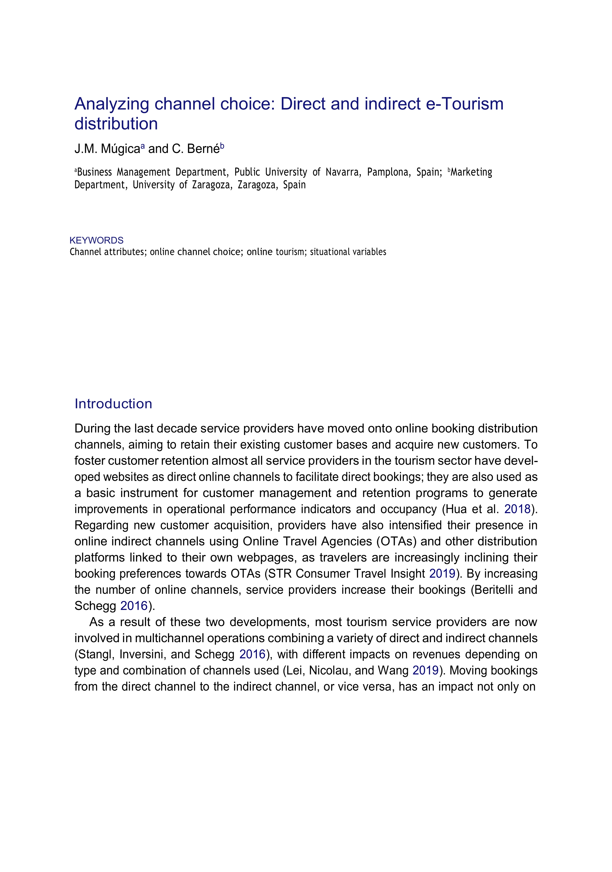 Analyzing channel choice: Direct and indirect e-Tourism distribution