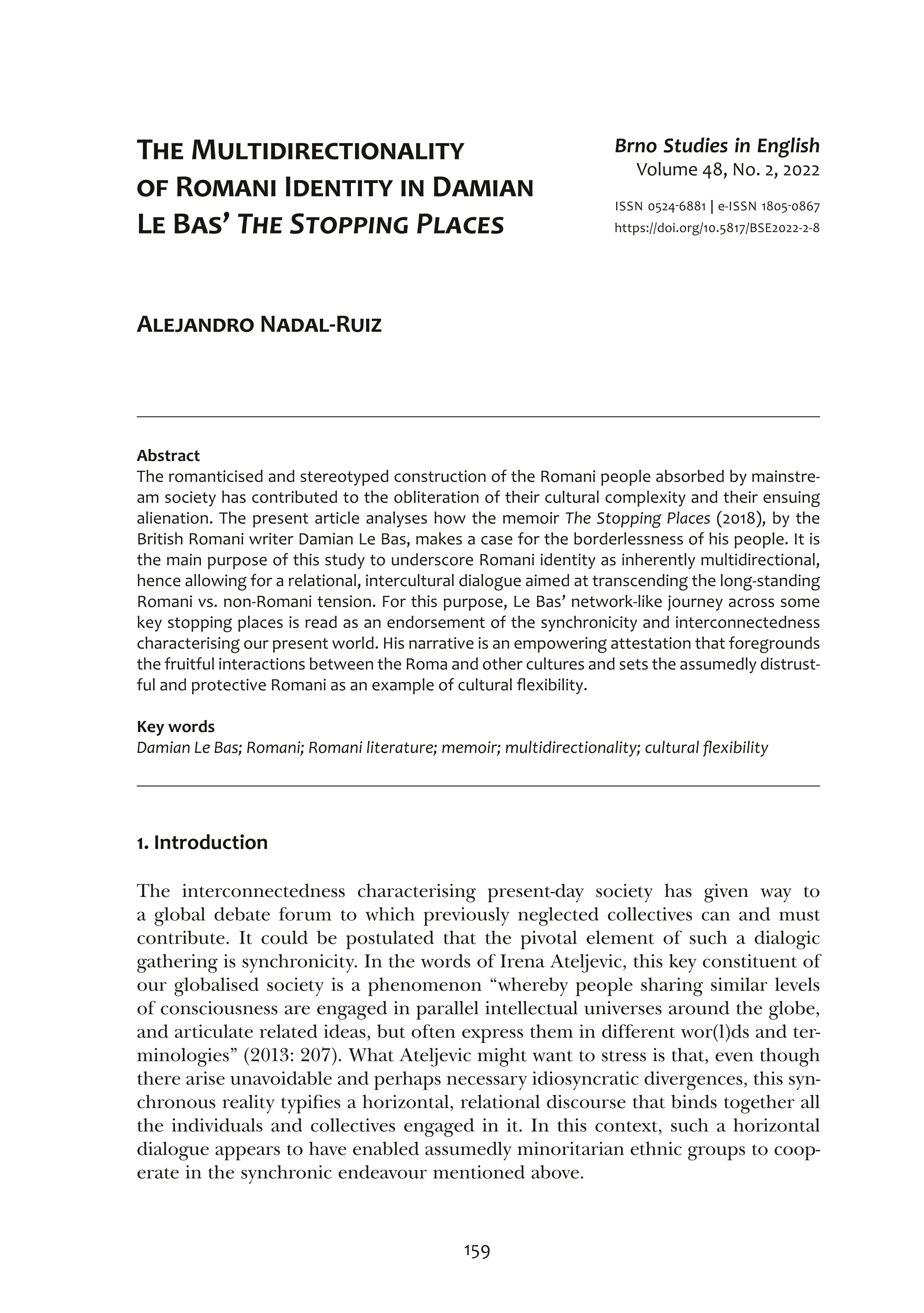 The multidirectionality of romani identity in Damian Le Bas’ The Stopping Places