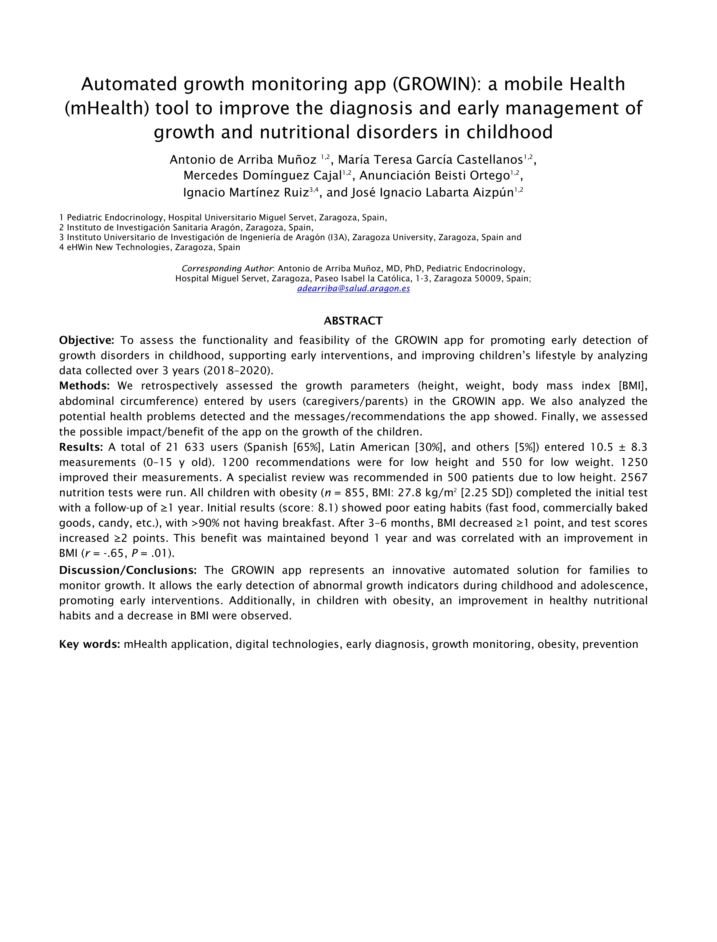 Automated growth monitoring app (GROWIN): a mobile Health (mHealth) tool to improve the diagnosis and early management of growth and nutritional disorders in childhood