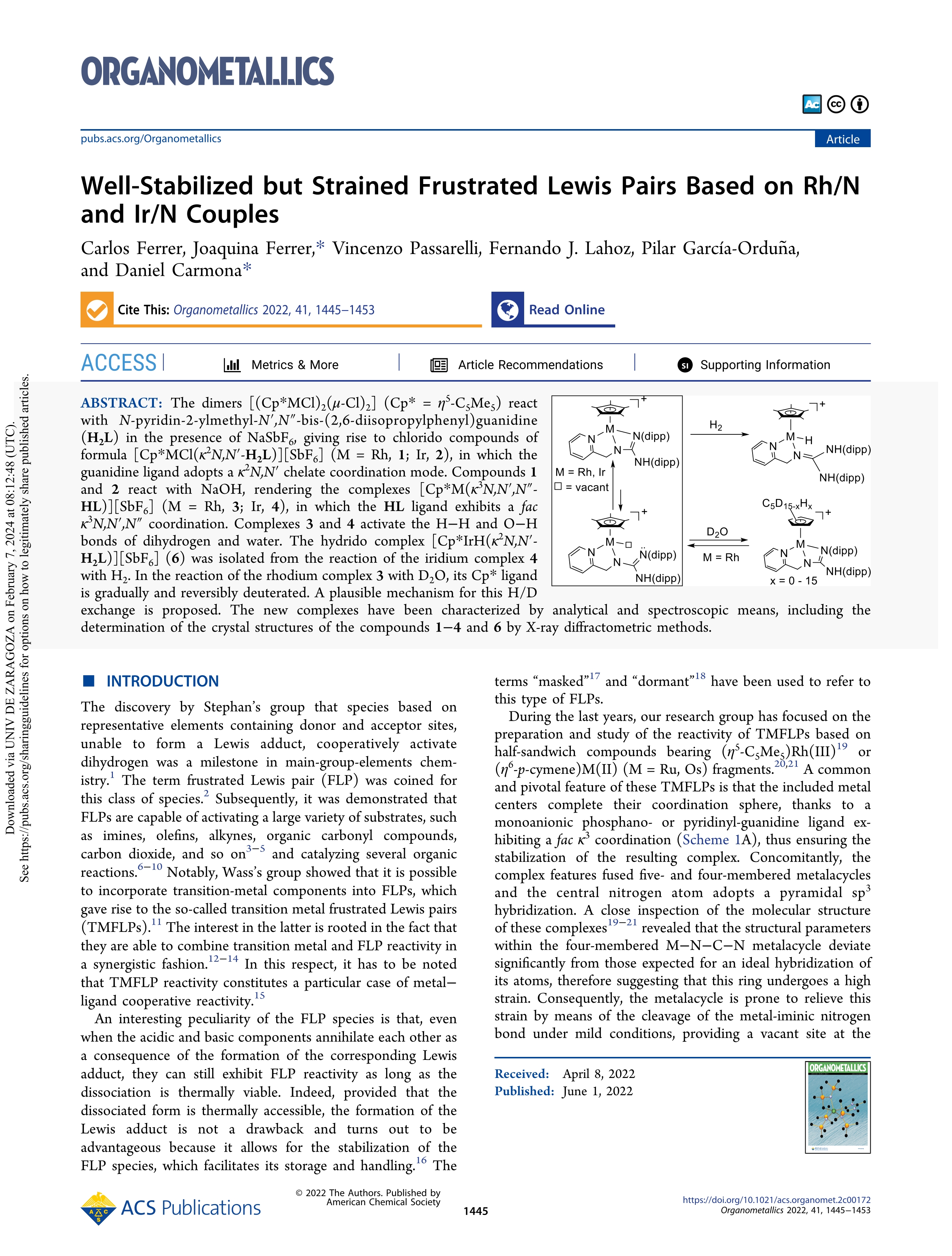 Well-Stabilized but Strained Frustrated Lewis Pairs Based on Rh/N and Ir/N Couples