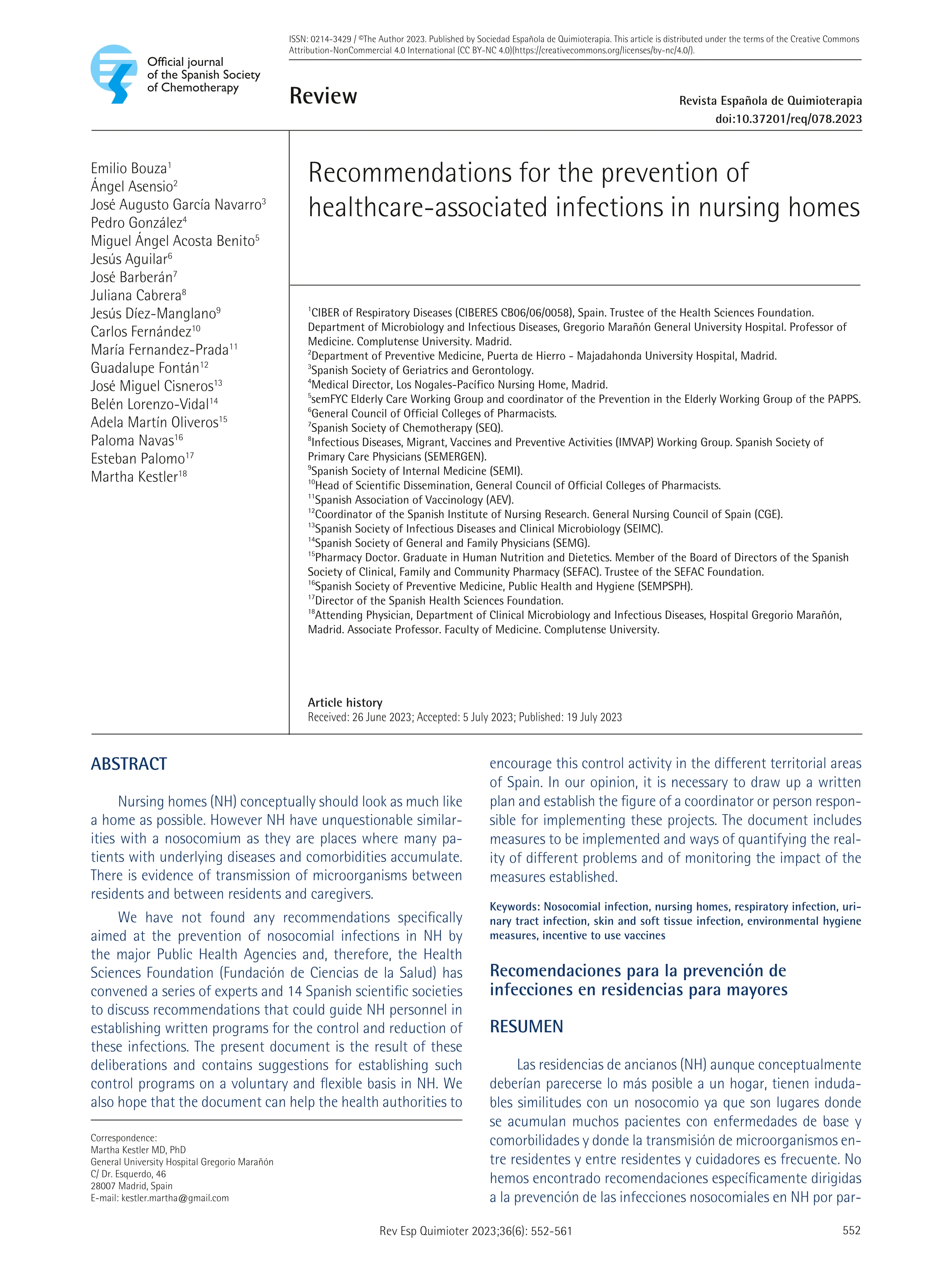 Recommendations for the prevention of healthcare-associated infections in nursing homes