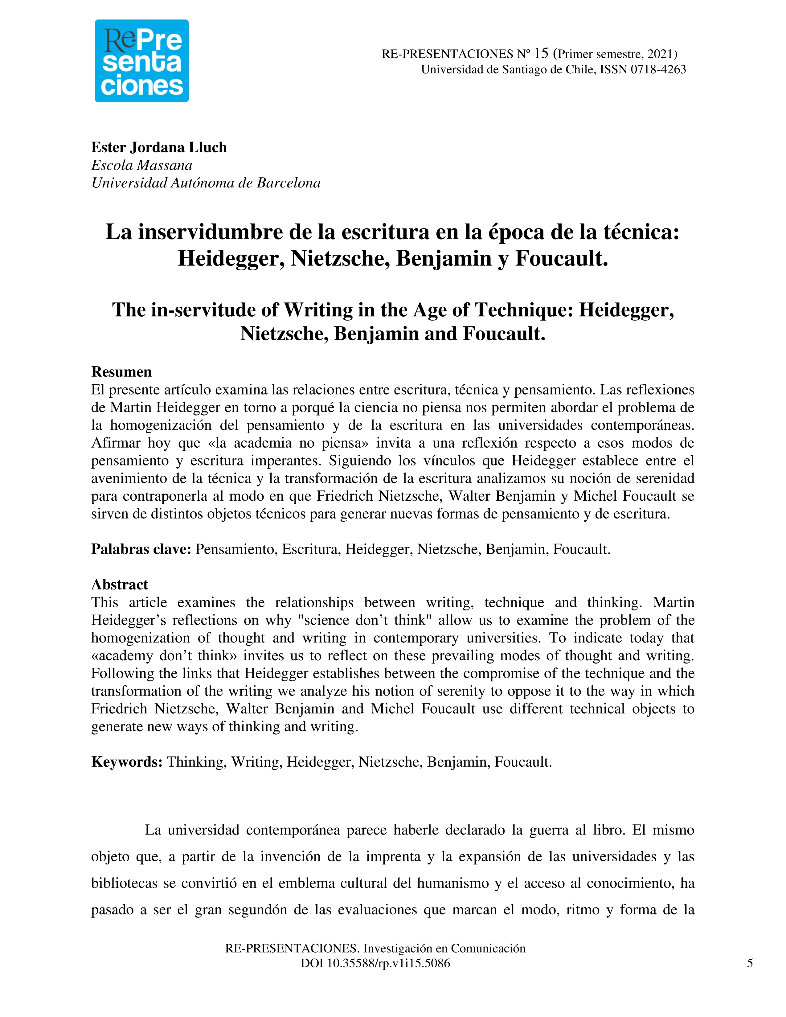 La inservidumbre de la escritura en la época de la técnica: Heidegger, Nietzsche, Benjamin y Foucault