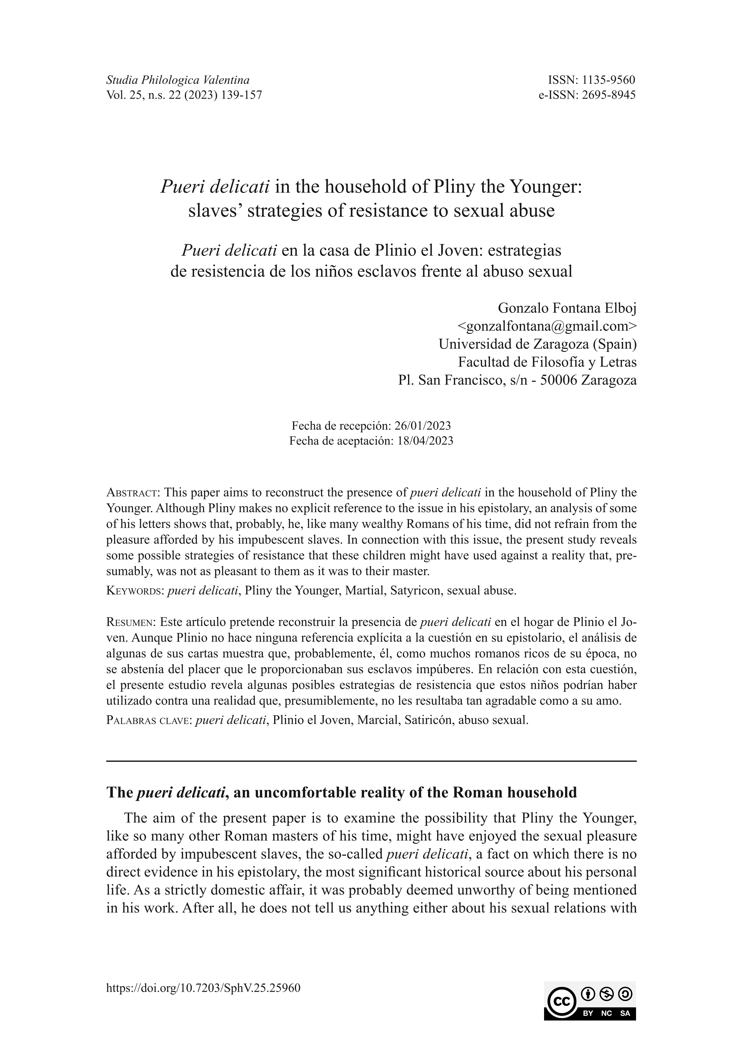 Pueri delicati in the household of Pliny the Younger: slaves’ strategies of resistance to sexual abuse
