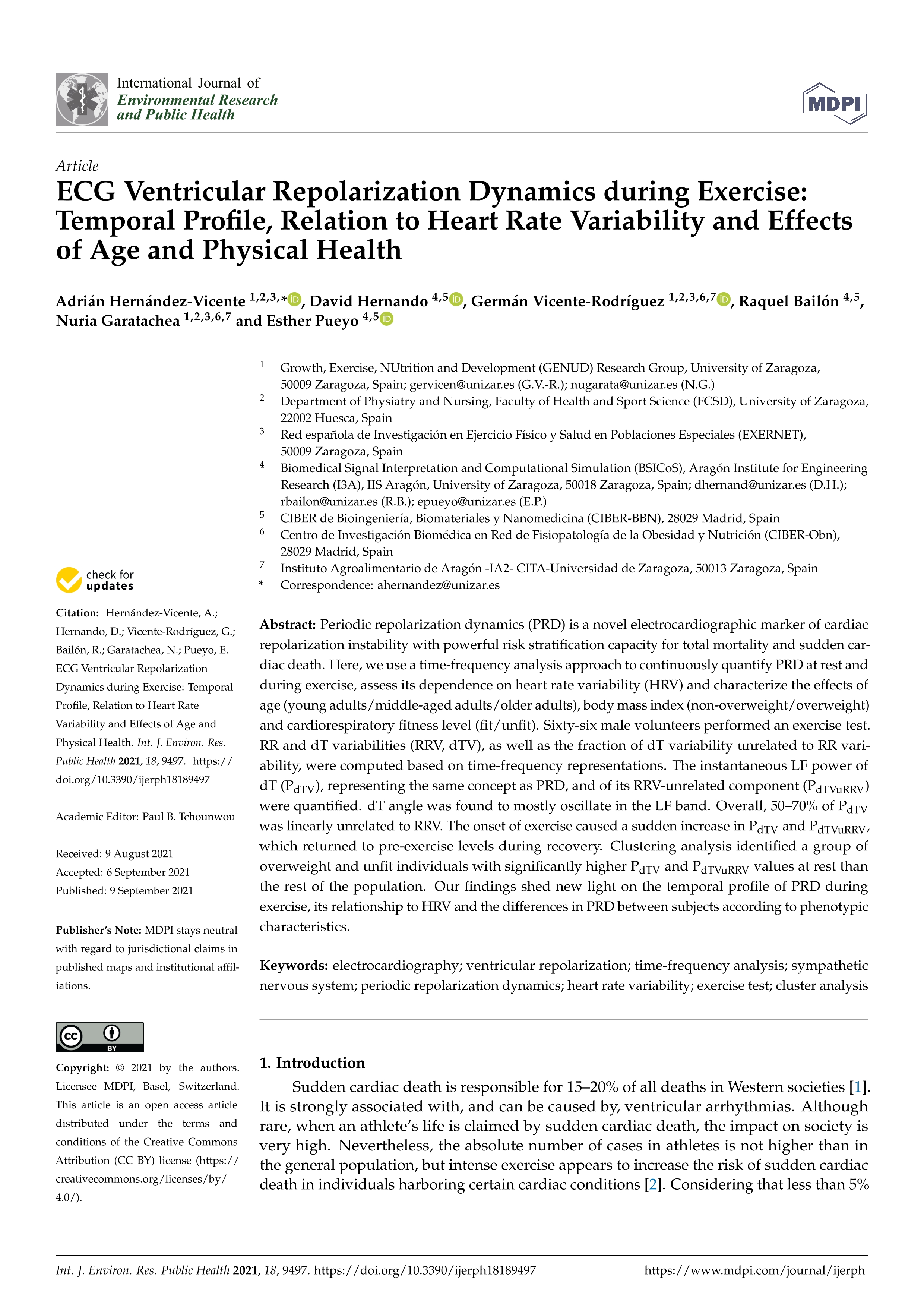 ECG ventricular repolarization dynamics during exercise: Temporal profile, relation to heart rate variability and effects of age and physical health