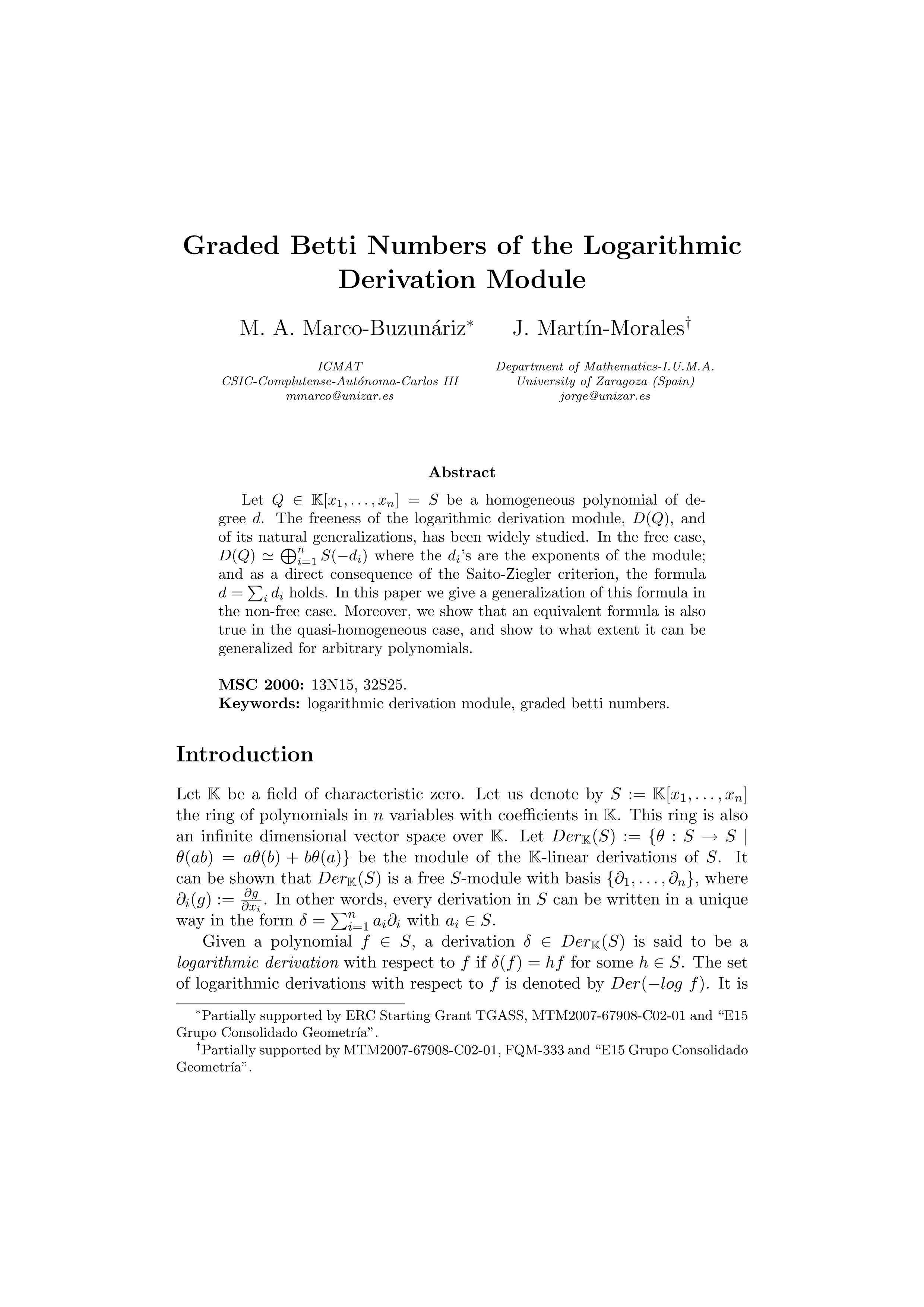 Graded Betti Numbers of the Logarithmic Derivation Module