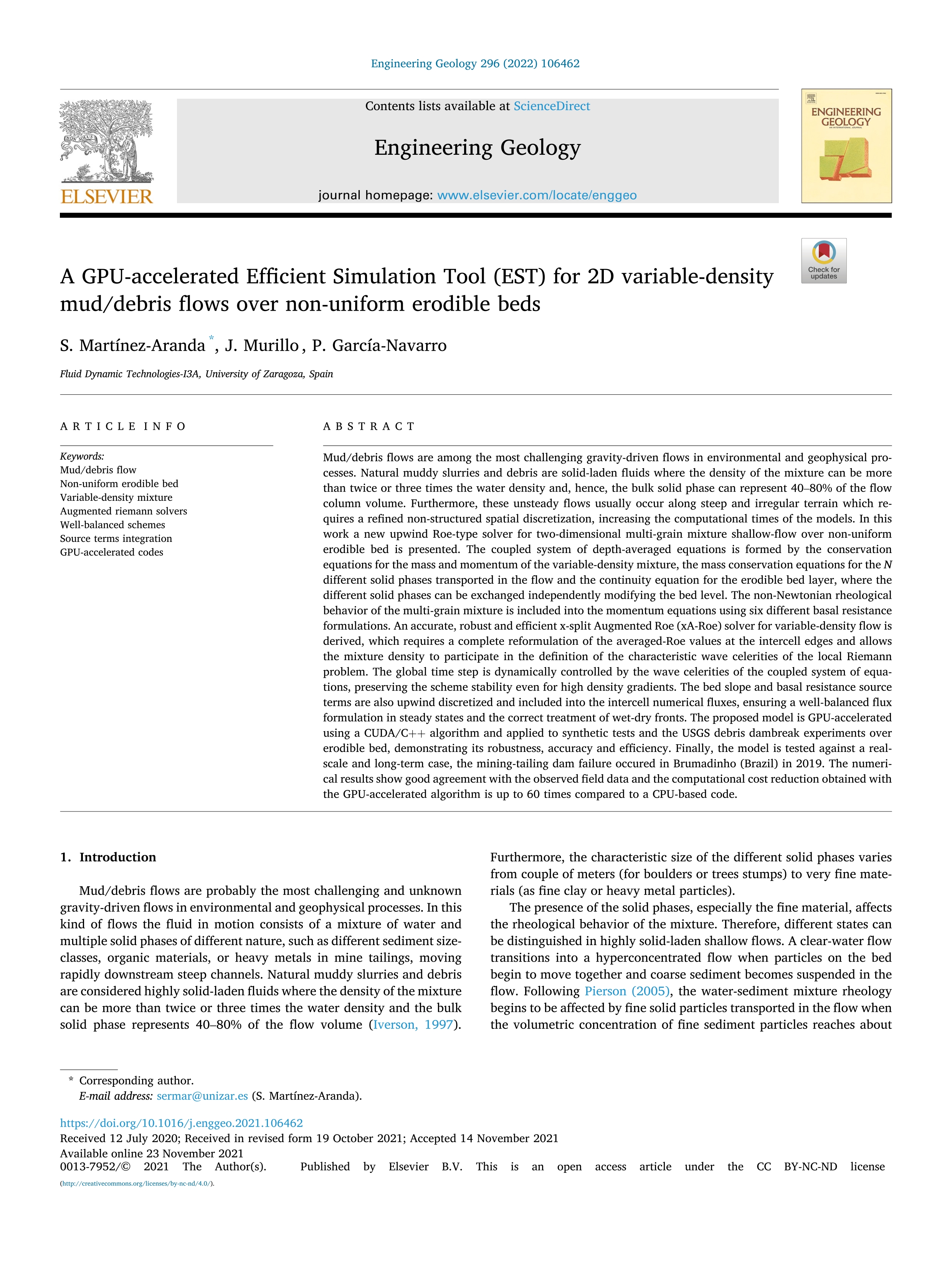 A GPU-accelerated Efficient Simulation Tool (EST) for 2D variable-density mud/debris flows over non-uniform erodible beds