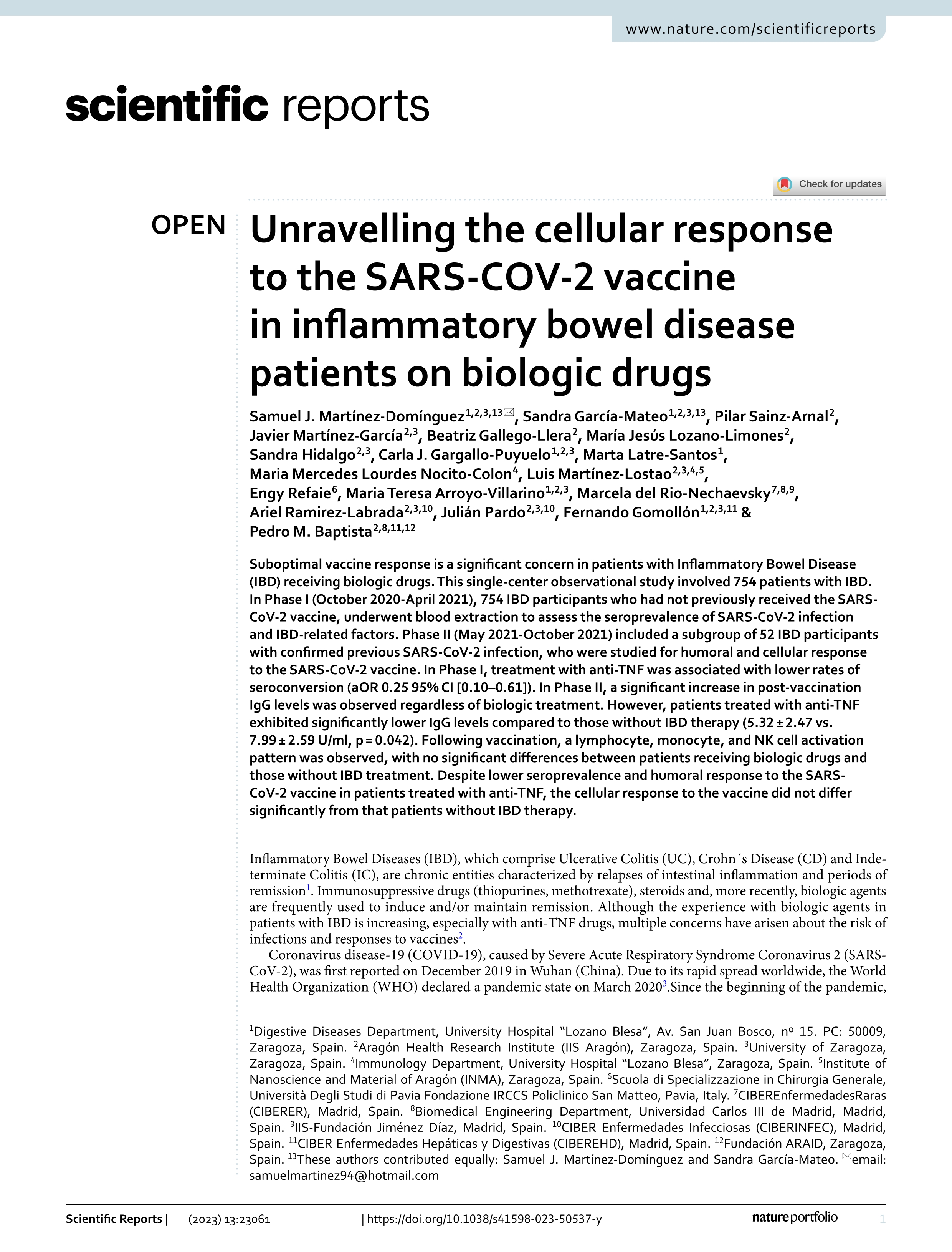 Unravelling the cellular response to the SARS-COV-2 vaccine in inflammatory bowel disease patients on biologic drugs