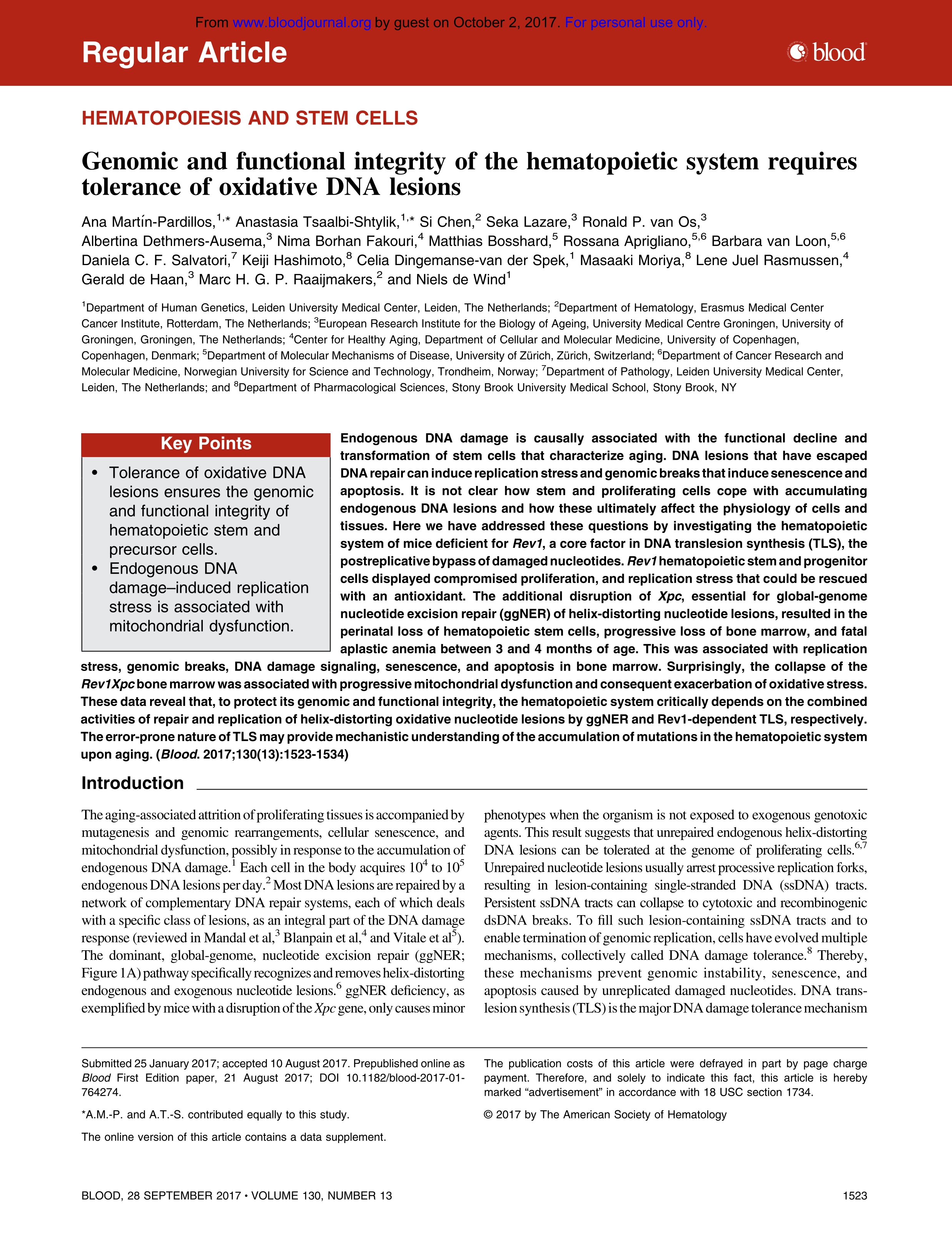 Genomic and functional integrity of the hematopoietic system requires tolerance of oxidative DNA lesions