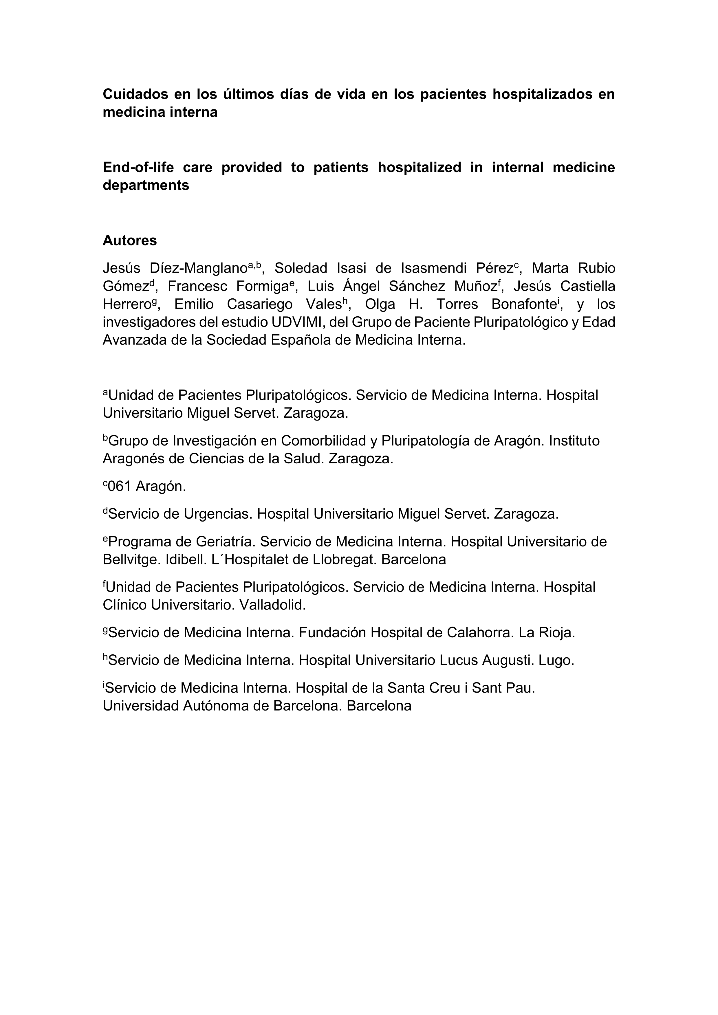 Cuidados en los últimos días de vida en los pacientes hospitalizados en medicina interna