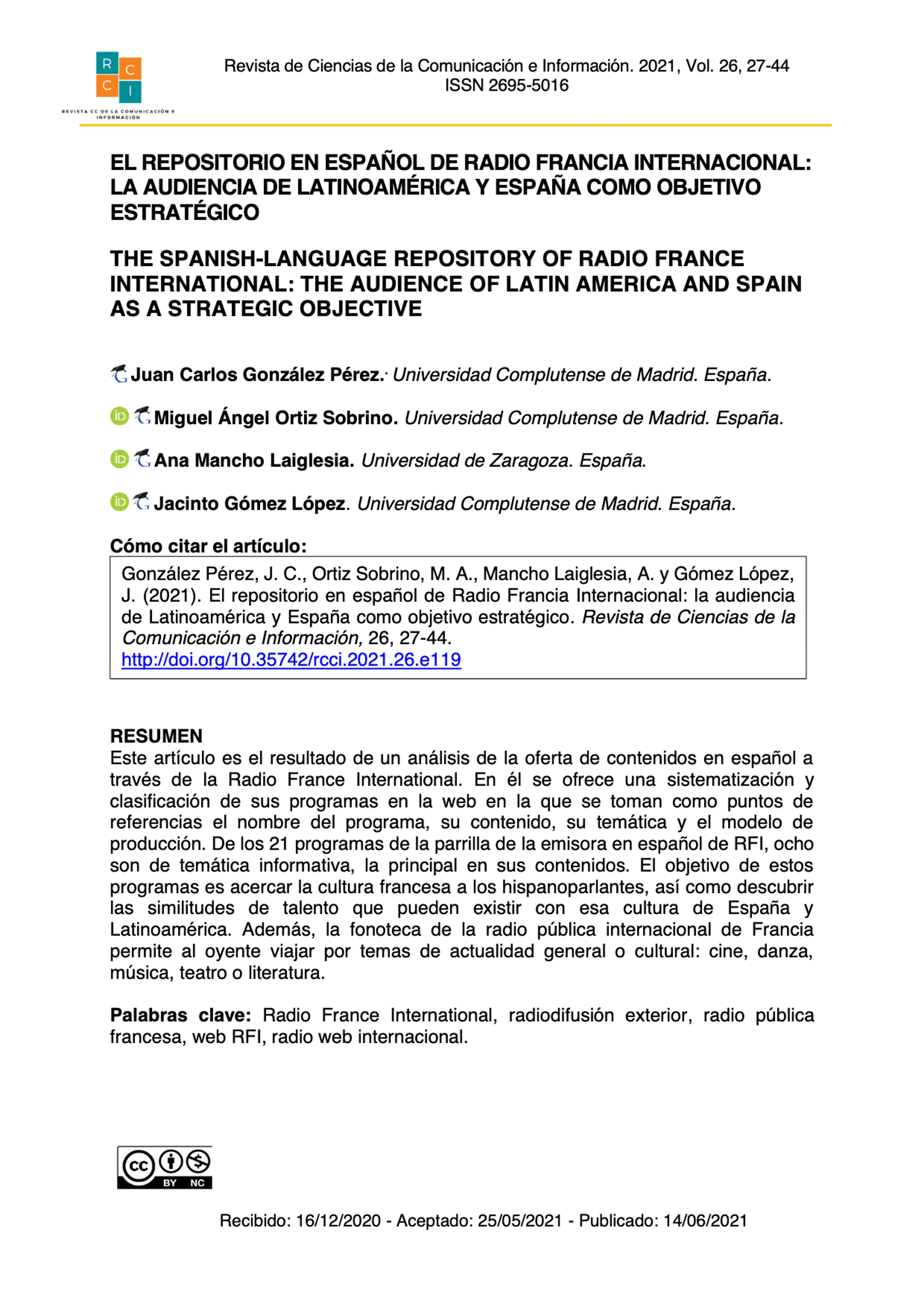 El repositorio en español de Radio Francia Internacional: la audiencia de Latinoamérica y España como objetivo estratégico