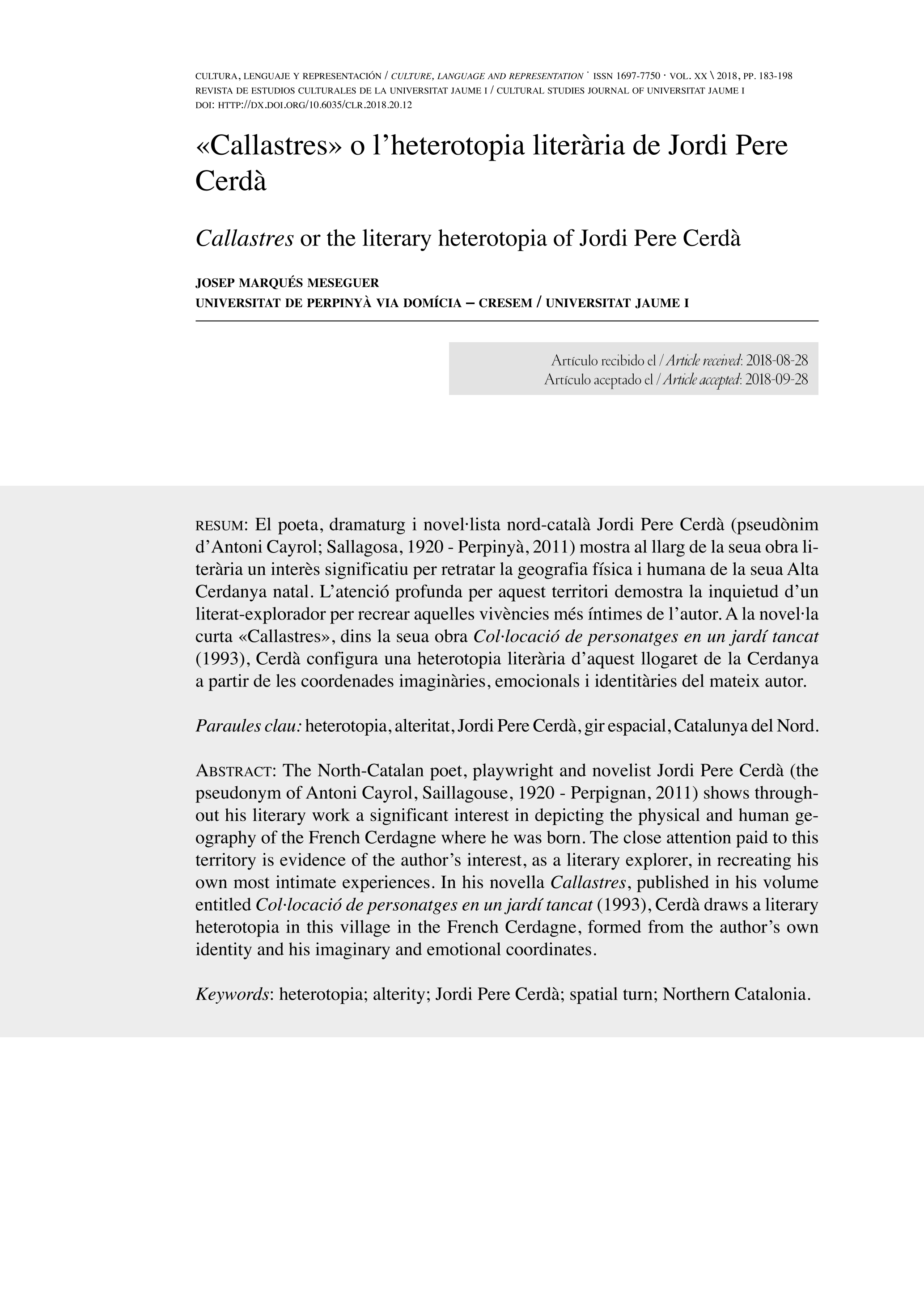 Callastres o l’heterotopia literària de Jordi Pere Cerdà