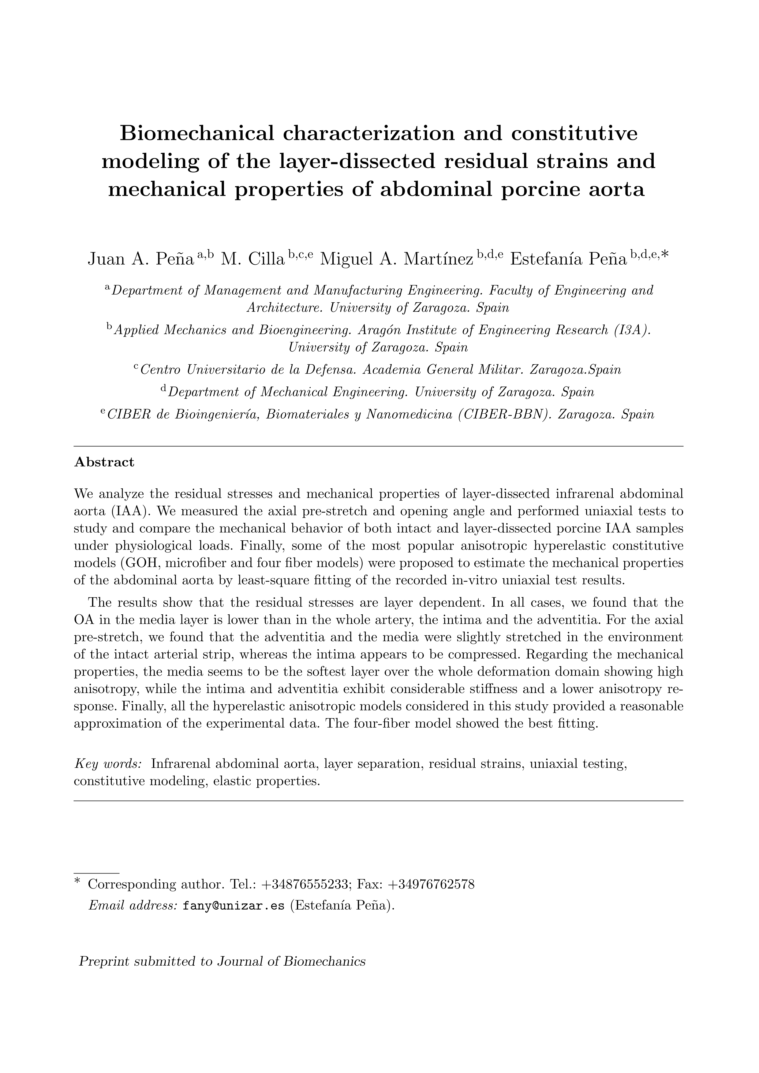 Biomechanical characterization and constitutive modeling of the layer-dissected residual strains and mechanical properties of abdominal porcine aorta