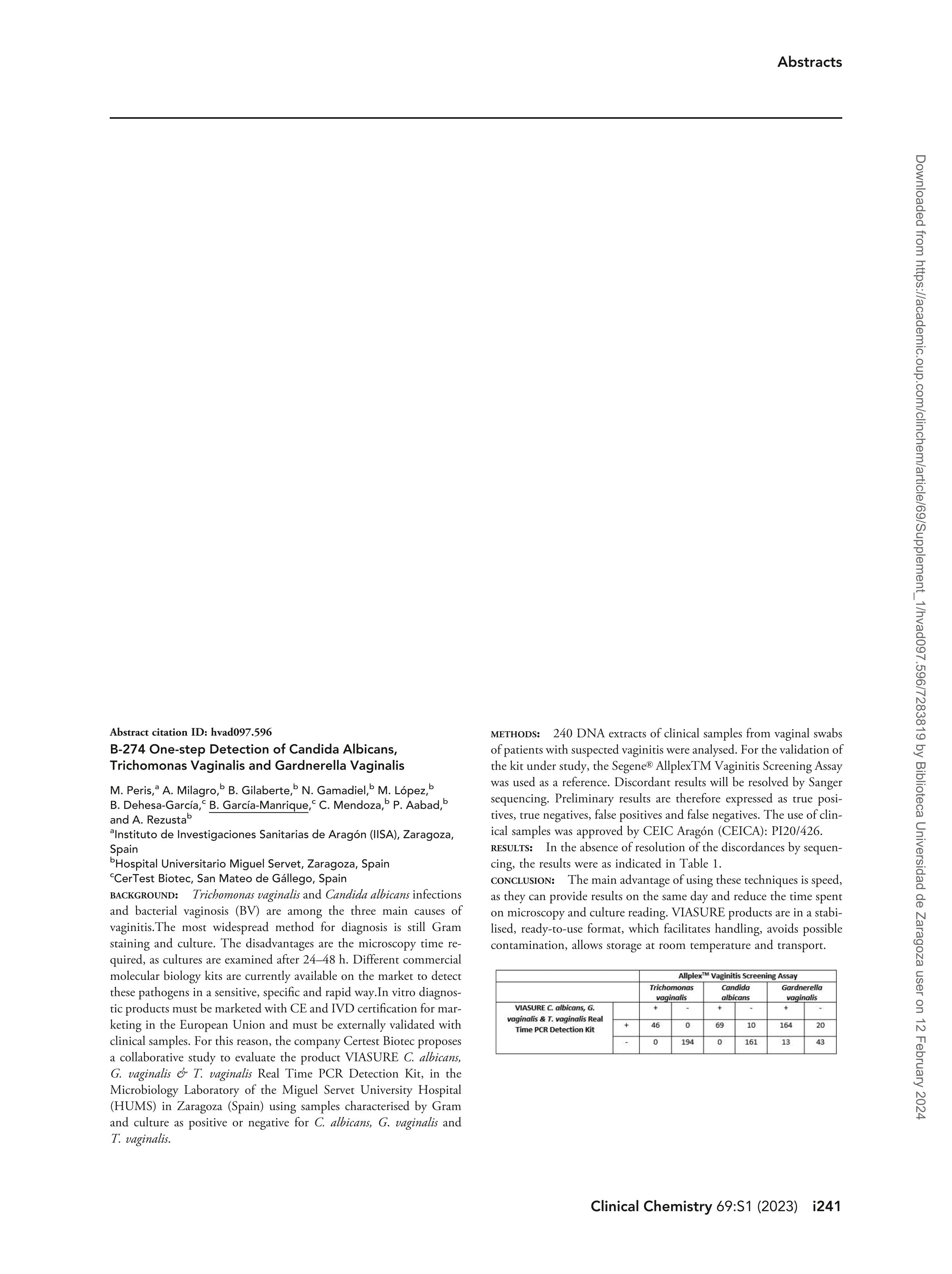 B-274 One-step Detection of Candida Albicans, Trichomonas Vaginalis and Gardnerella Vaginalis