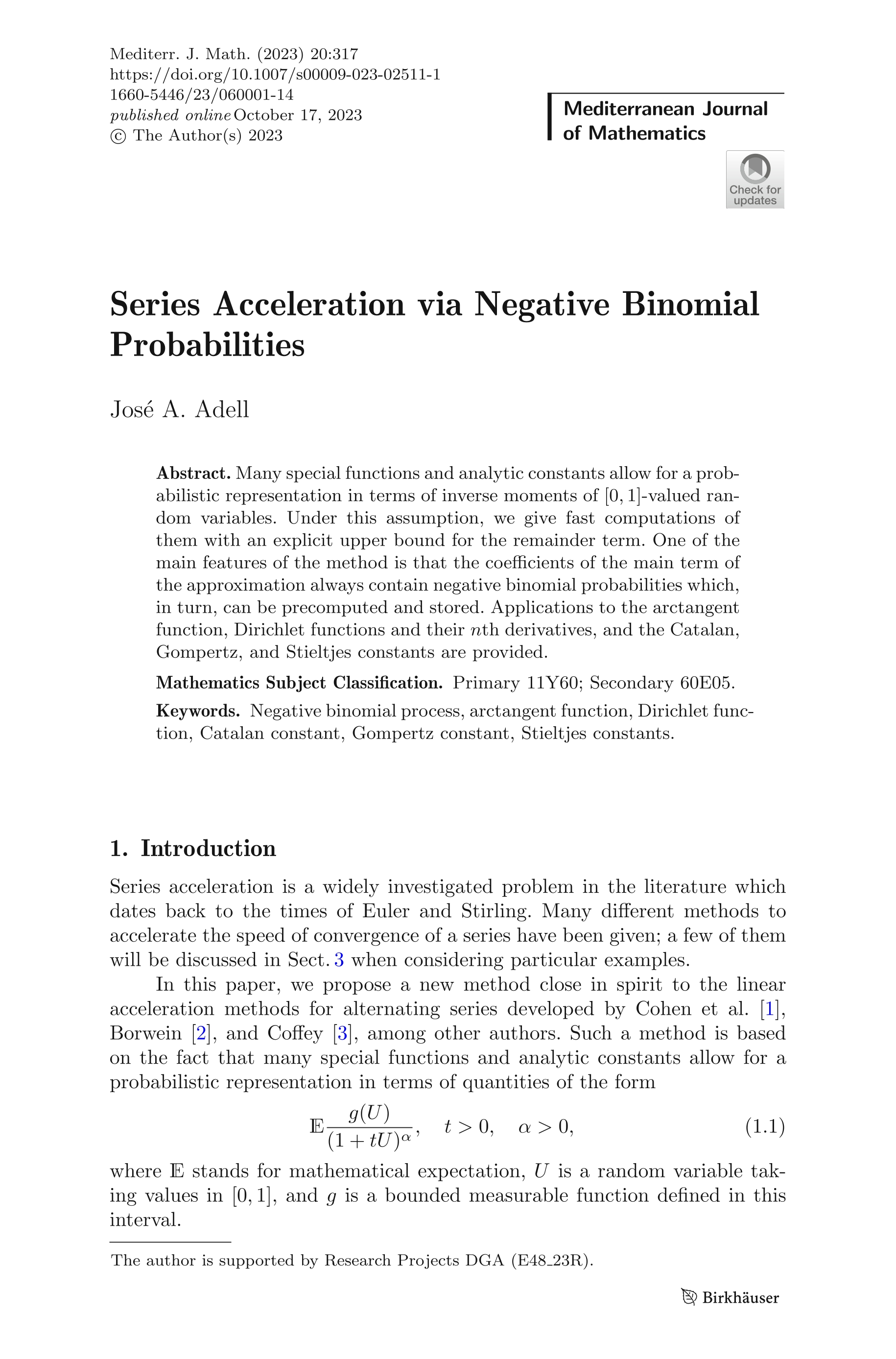 Series acceleration via negative binomial probabilities