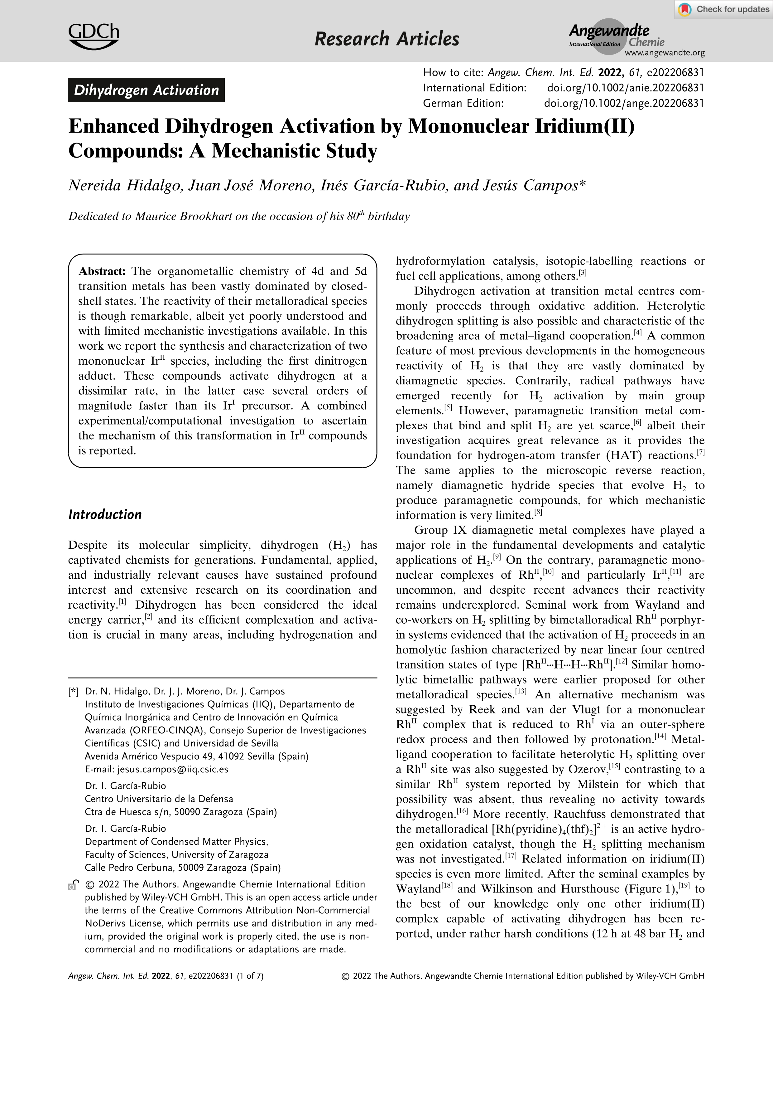 Enhanced Dihydrogen Activation by Mononuclear Iridium(II) Compounds: A Mechanistic Study