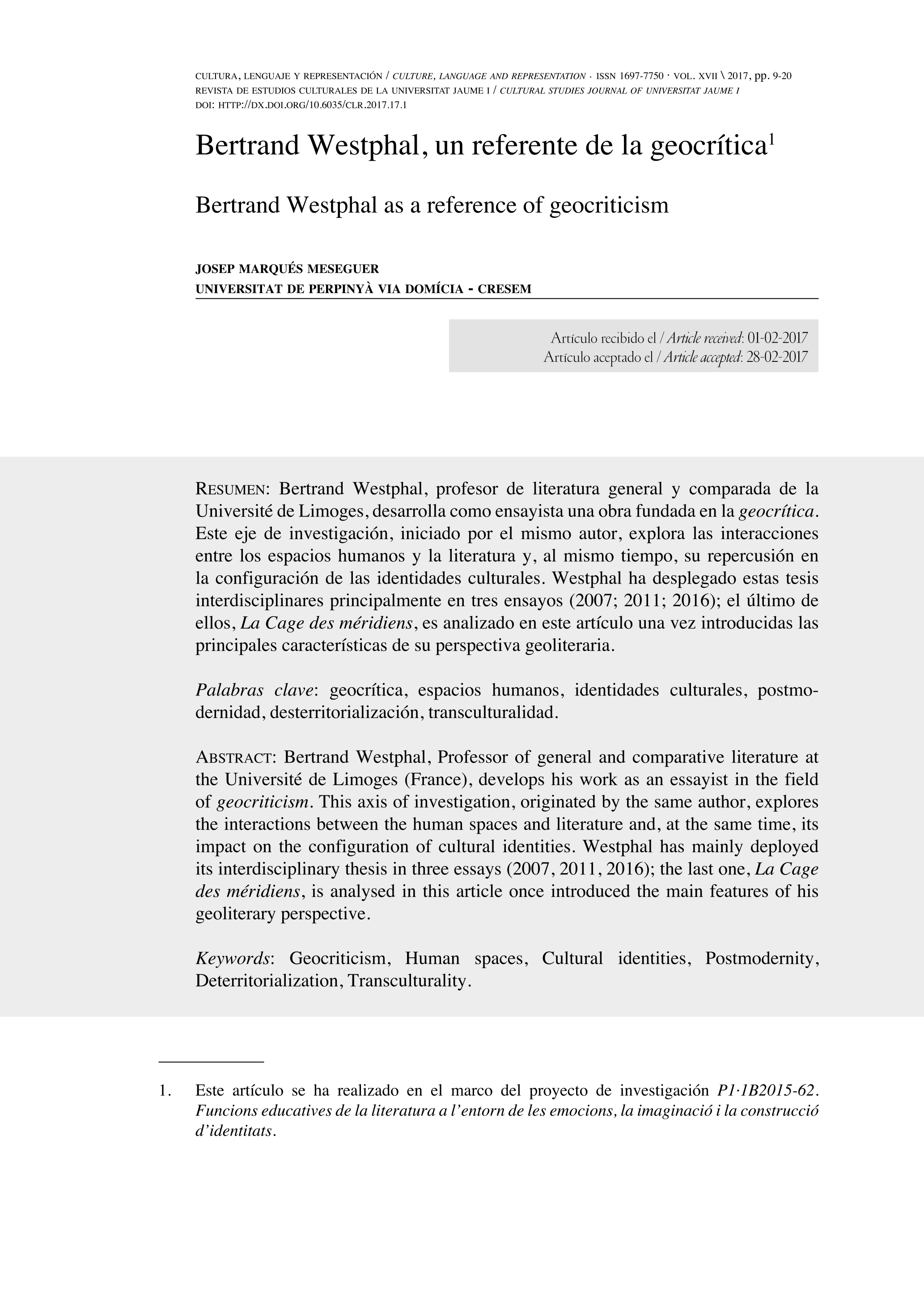 Bertrand Westphal, un referente de la geocrítica