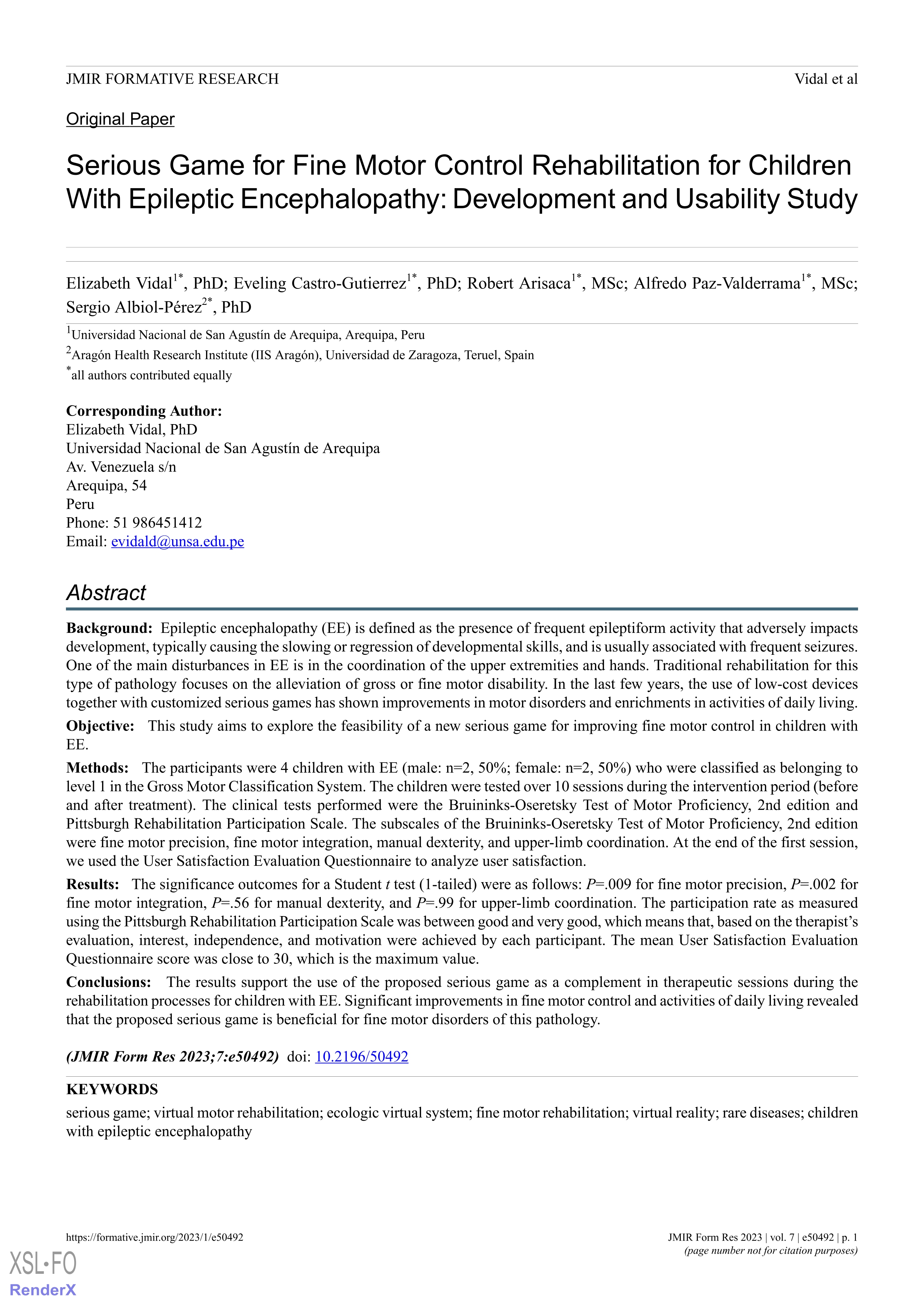 Serious game for fine motor control rehabilitation for children with epileptic encephalopathy: development and usability study