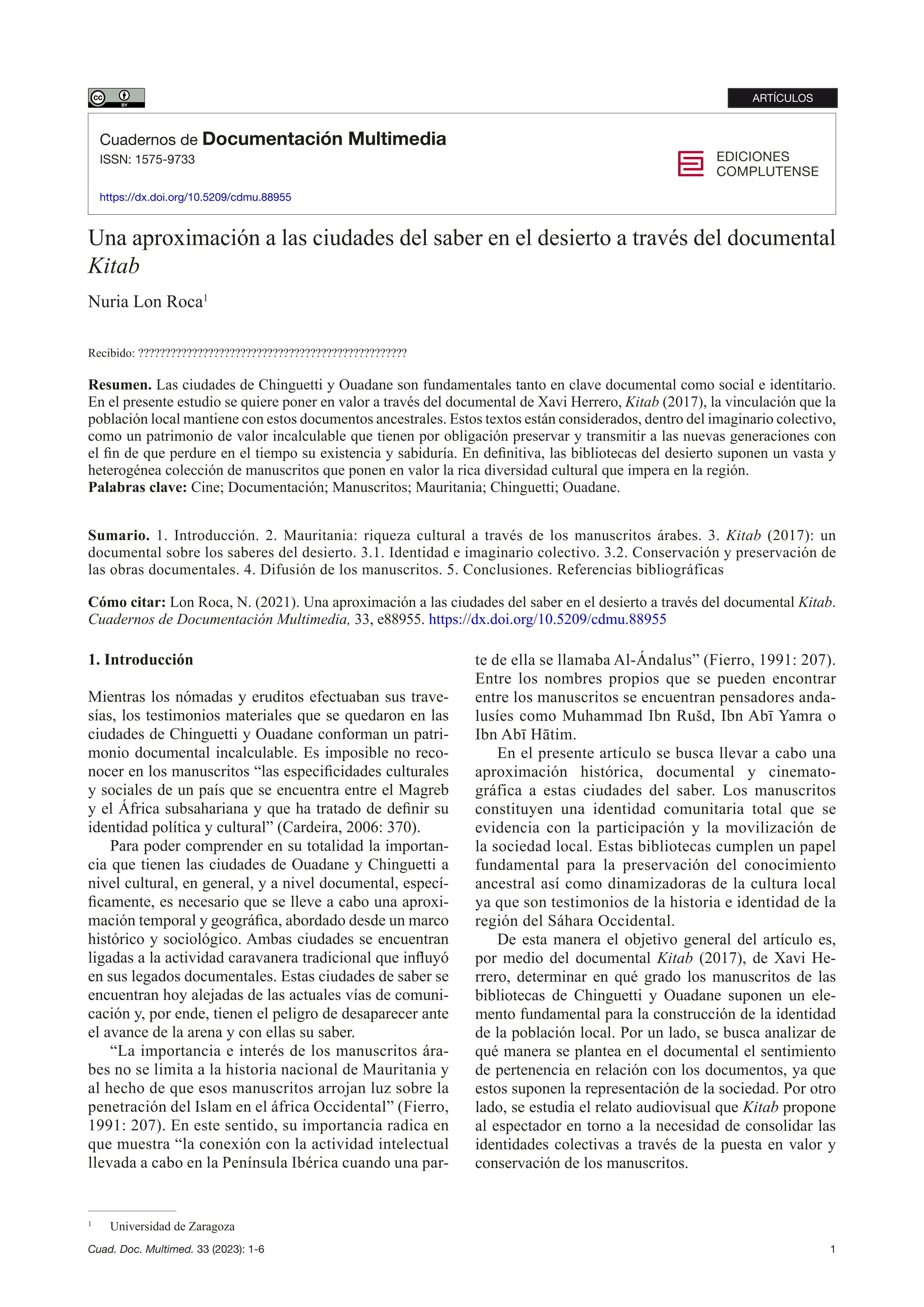 Una aproximación a las ciudades del saber en el desierto a través del documental kitab