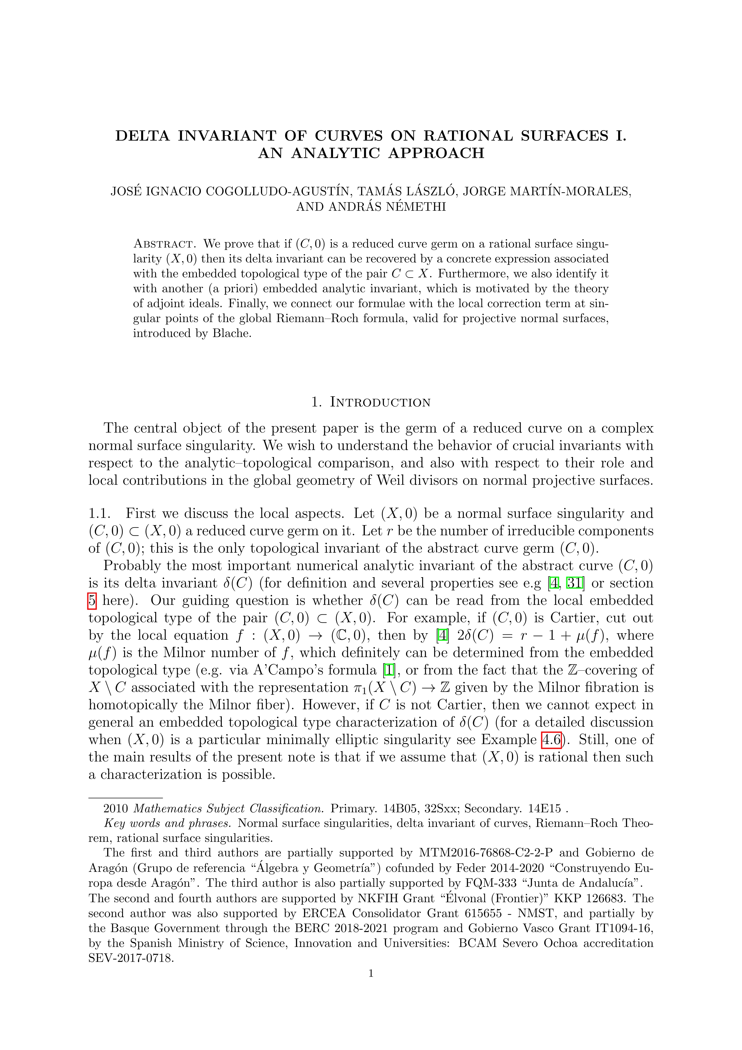 Delta invariant of curves on rational surfaces I. An analytic approach