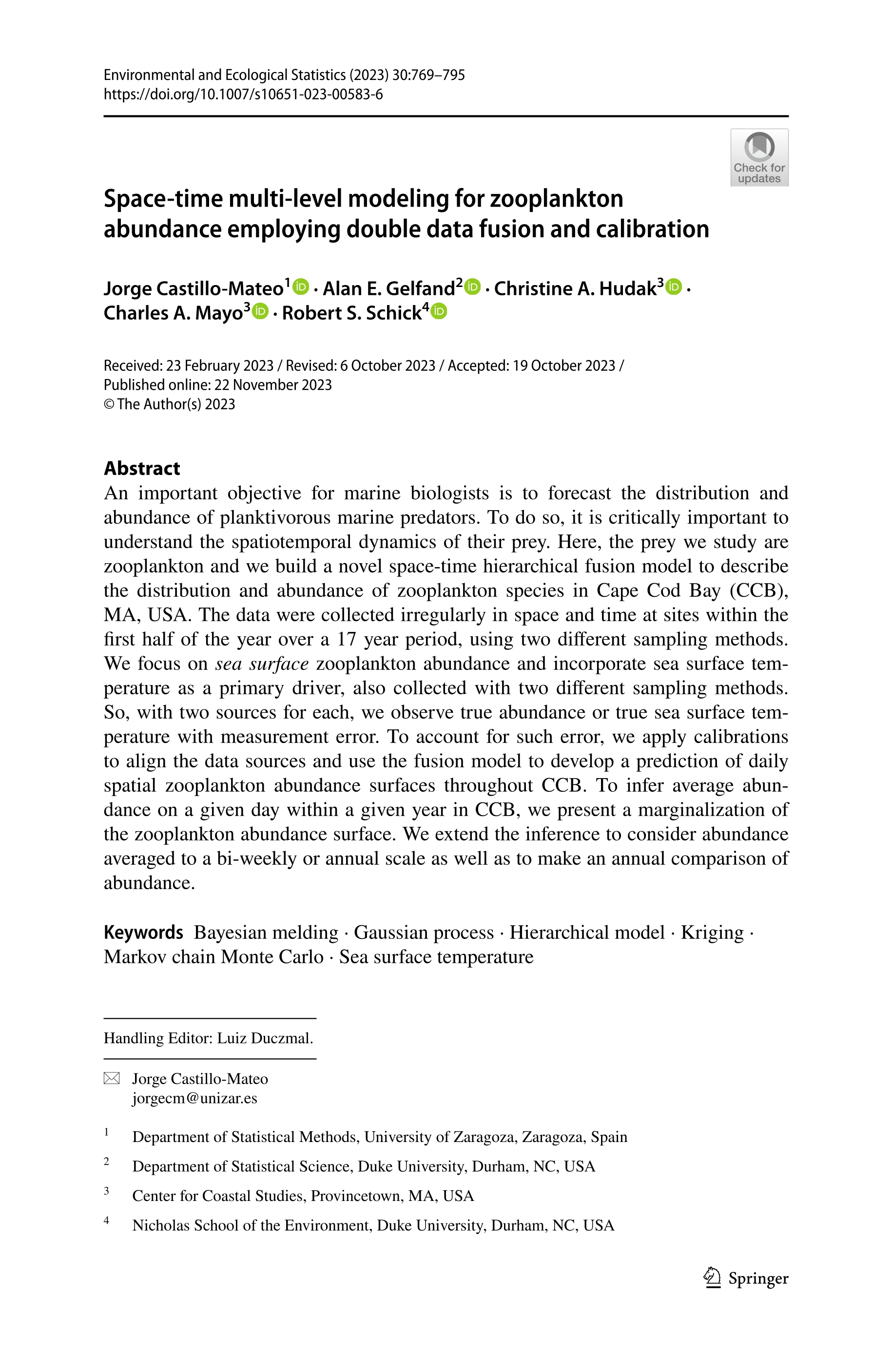 Space-time multi-level modeling for zooplankton abundance employing double data fusion and calibration