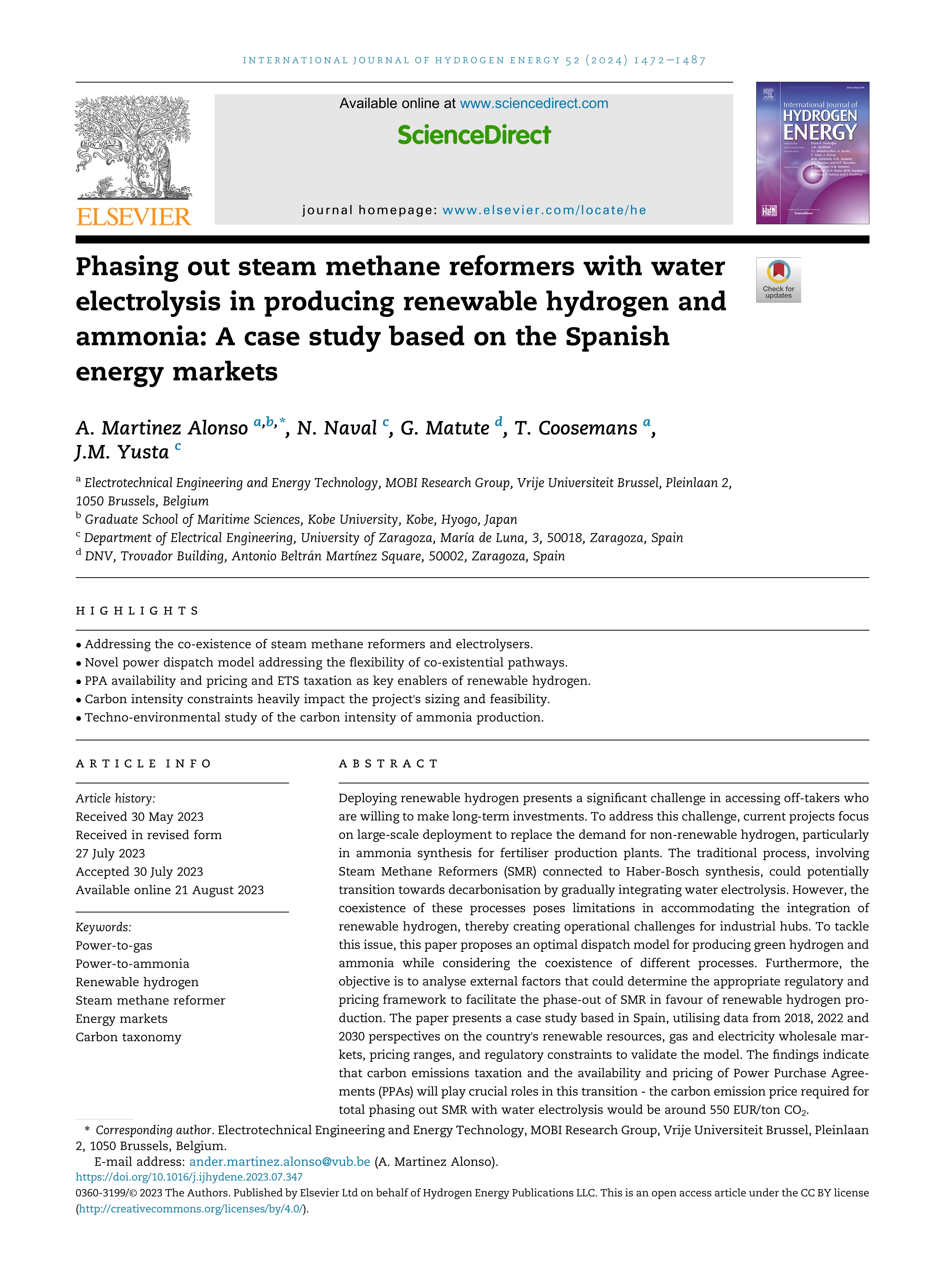 Phasing out steam methane reformers with water electrolysis in producing renewable hydrogen and ammonia: A case study based on the Spanish energy markets