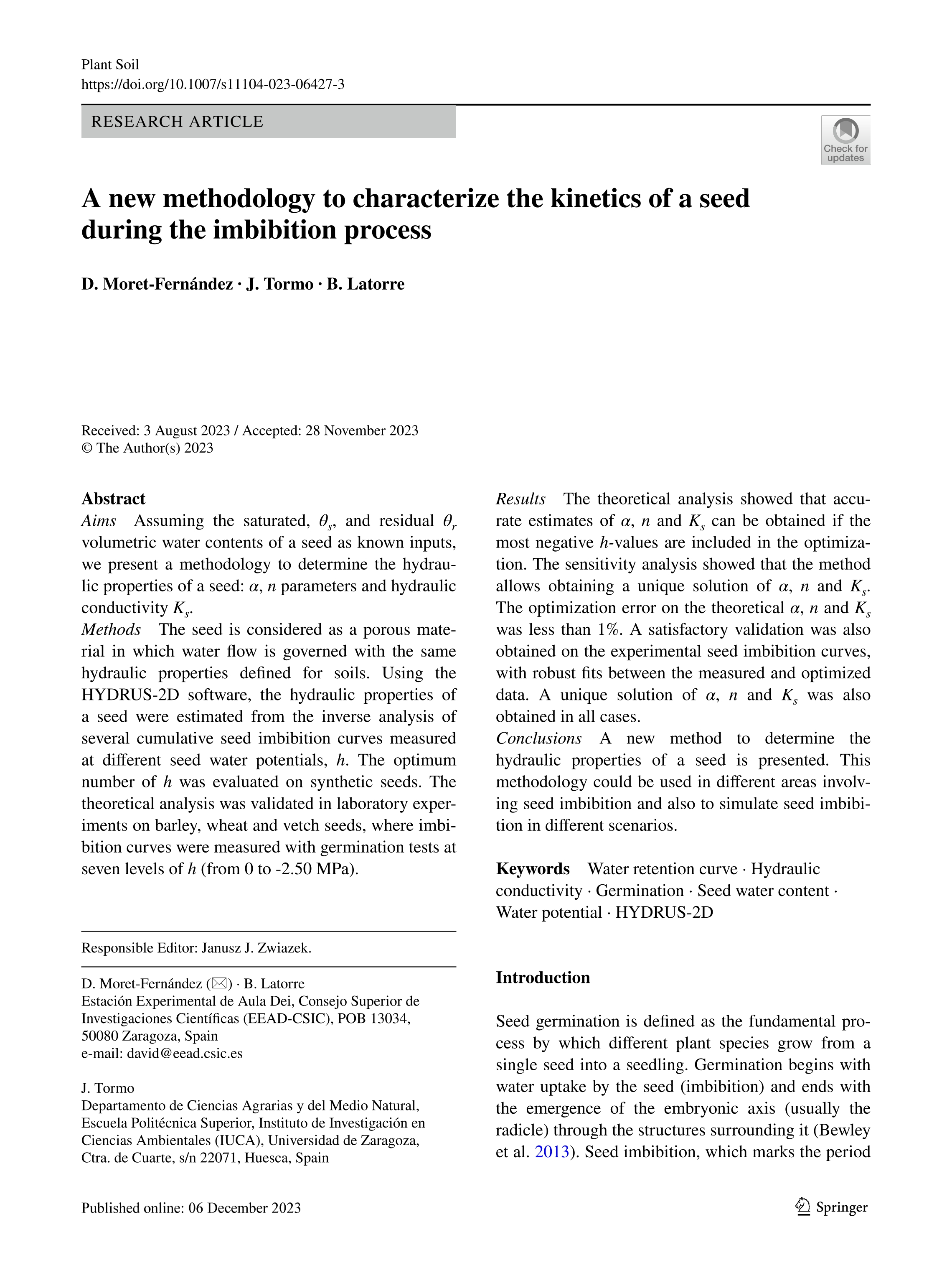 A new methodology to characterize the kinetics of a seed during the imbibition process