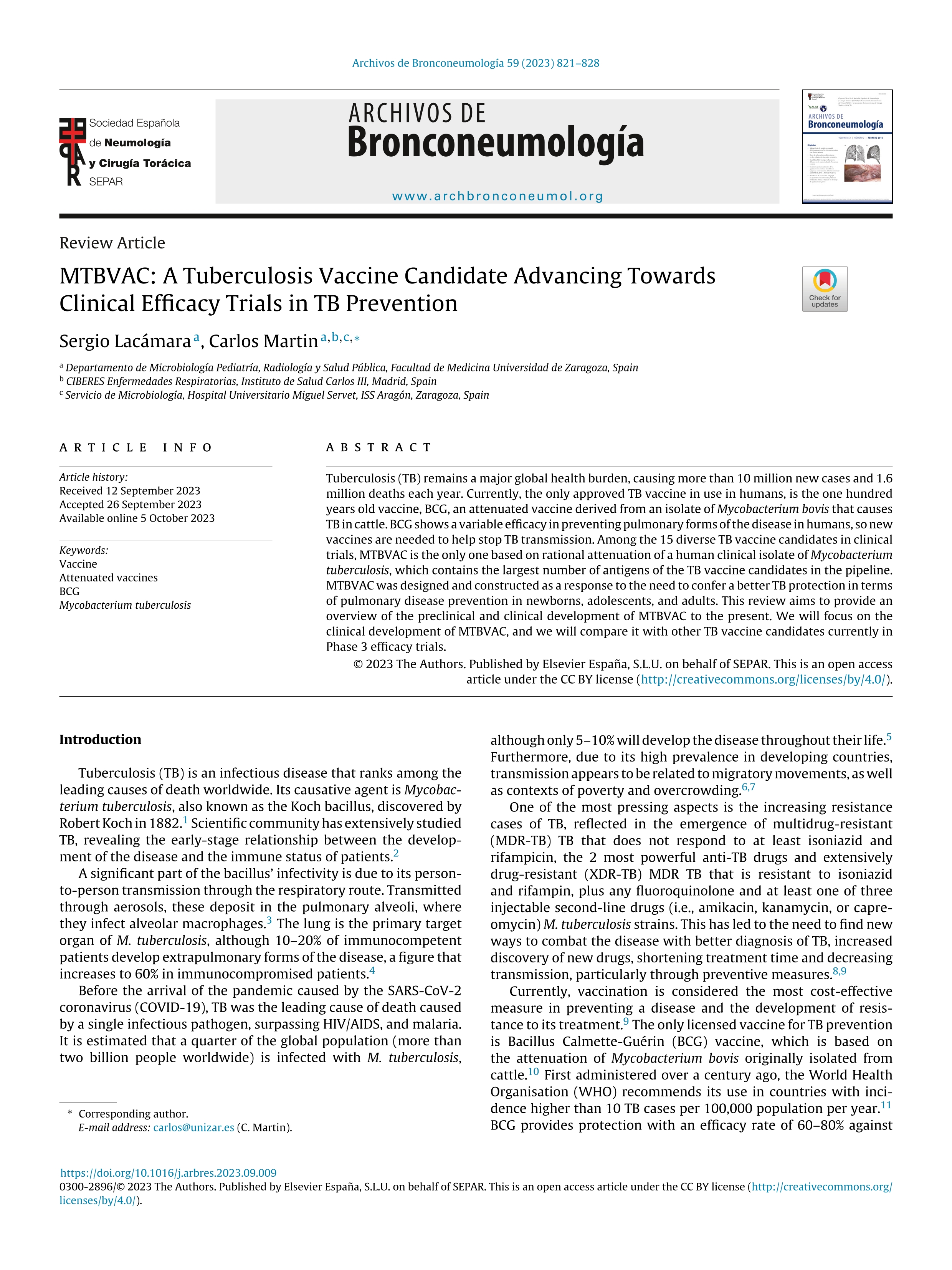 MTBVAC: A Tuberculosis Vaccine Candidate Advancing Towards Clinical Efficacy Trials in TB Prevention