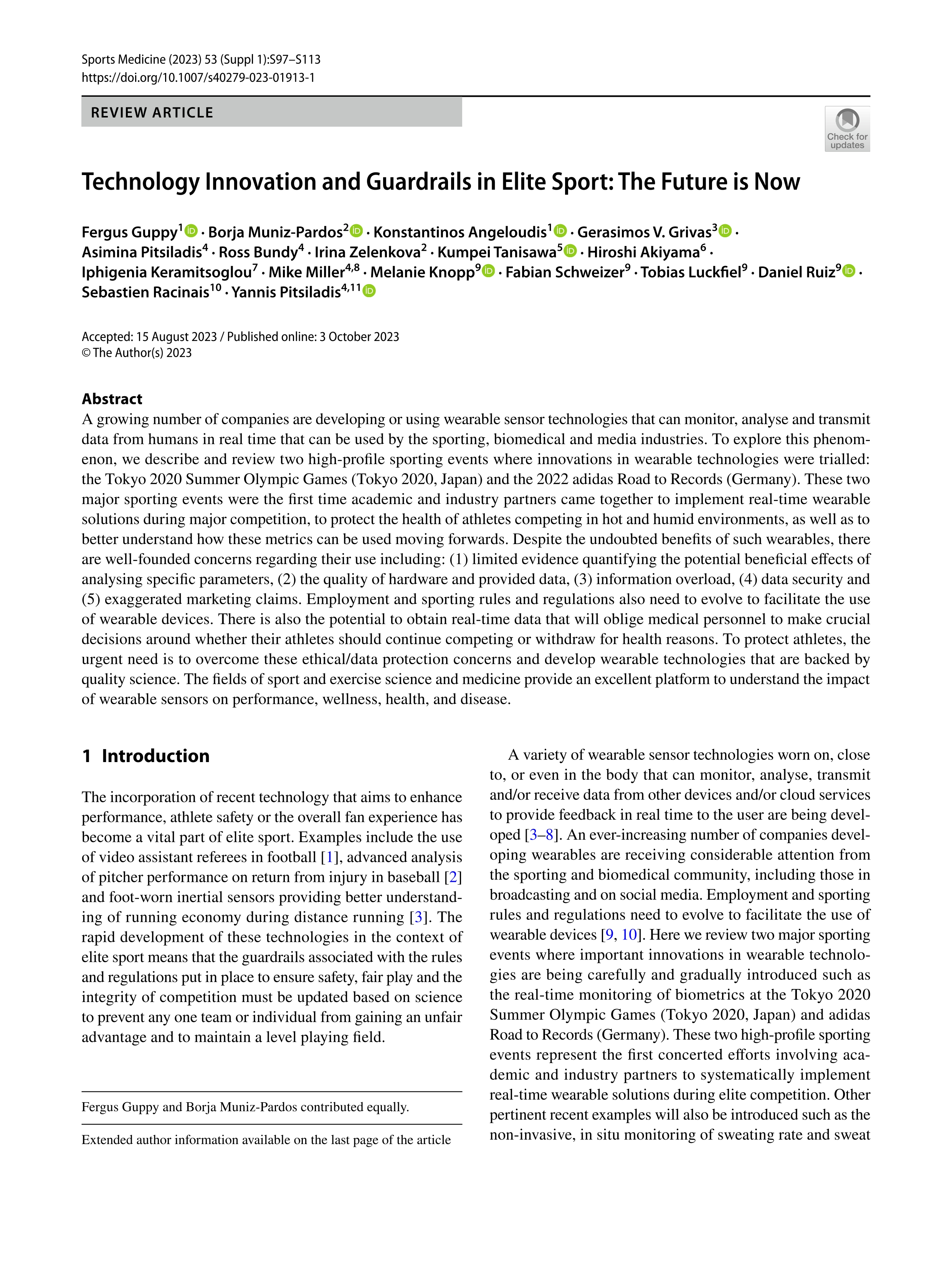 Technology Innovation and Guardrails in Elite Sport: The Future is Now