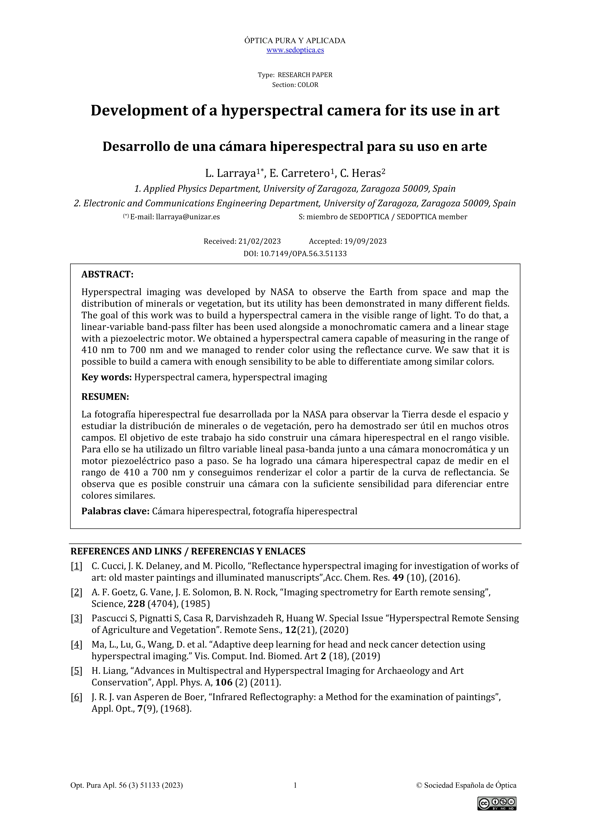 Development of a hyperspectral camera for its use in art