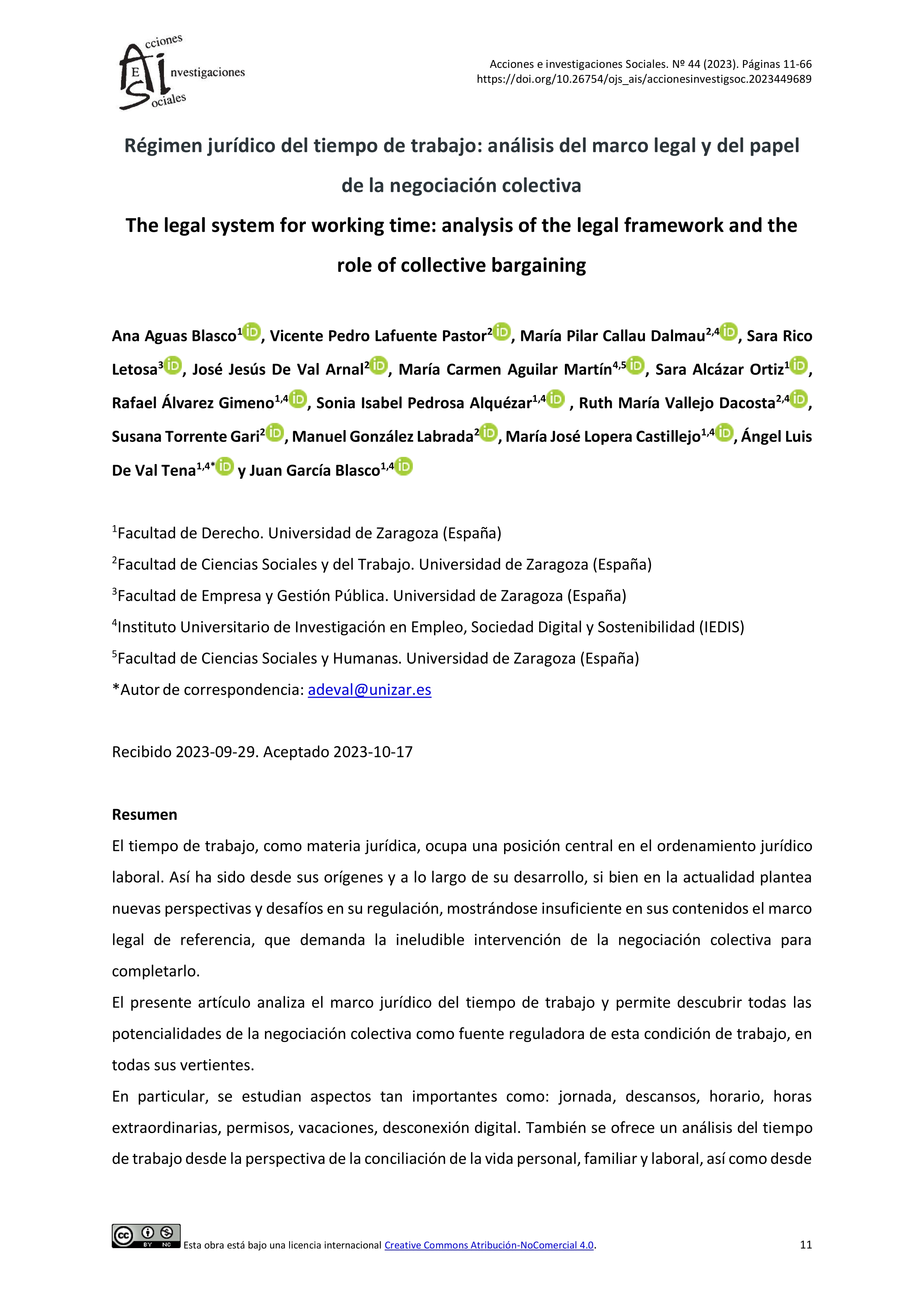 Régimen jurídico del tiempo de trabajo: análisis del marco legal y del papel de la negociación colectiva