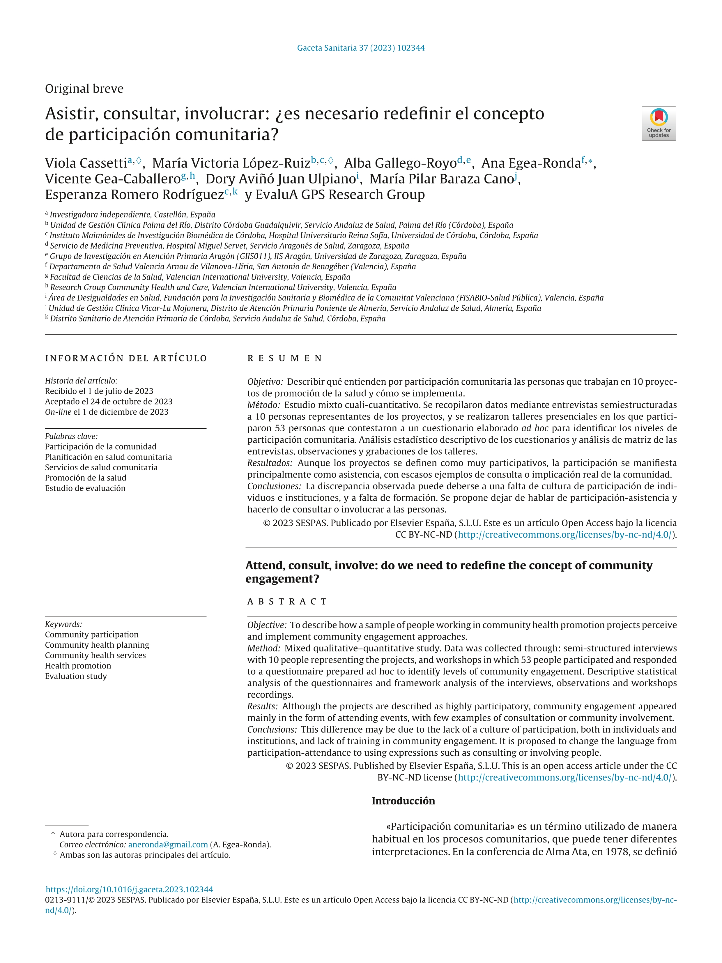 Asistir, consultar, involucrar: ¿es necesario redefinir el concepto de participación comunitaria?