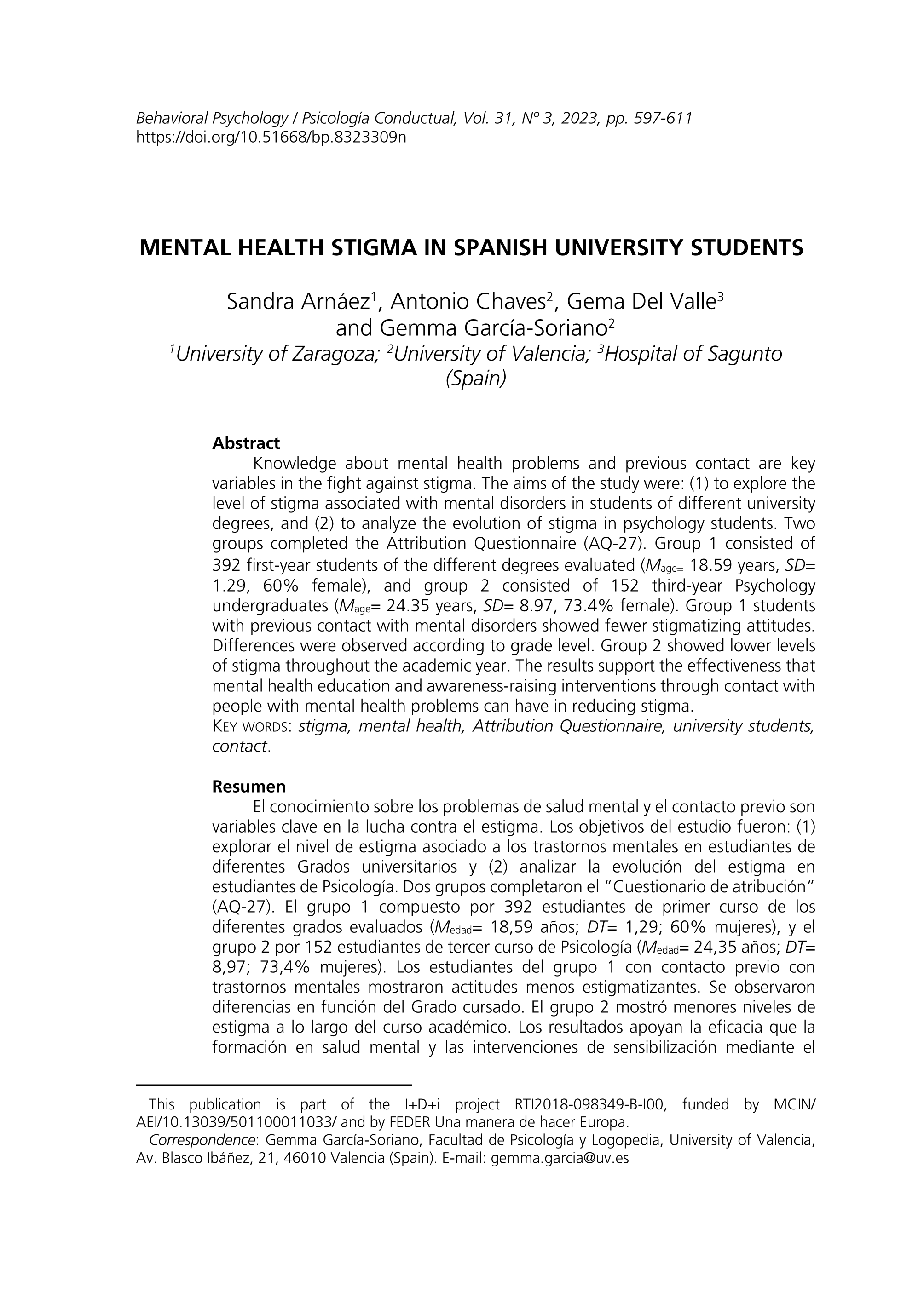 Mental health stigma in Spanish university students