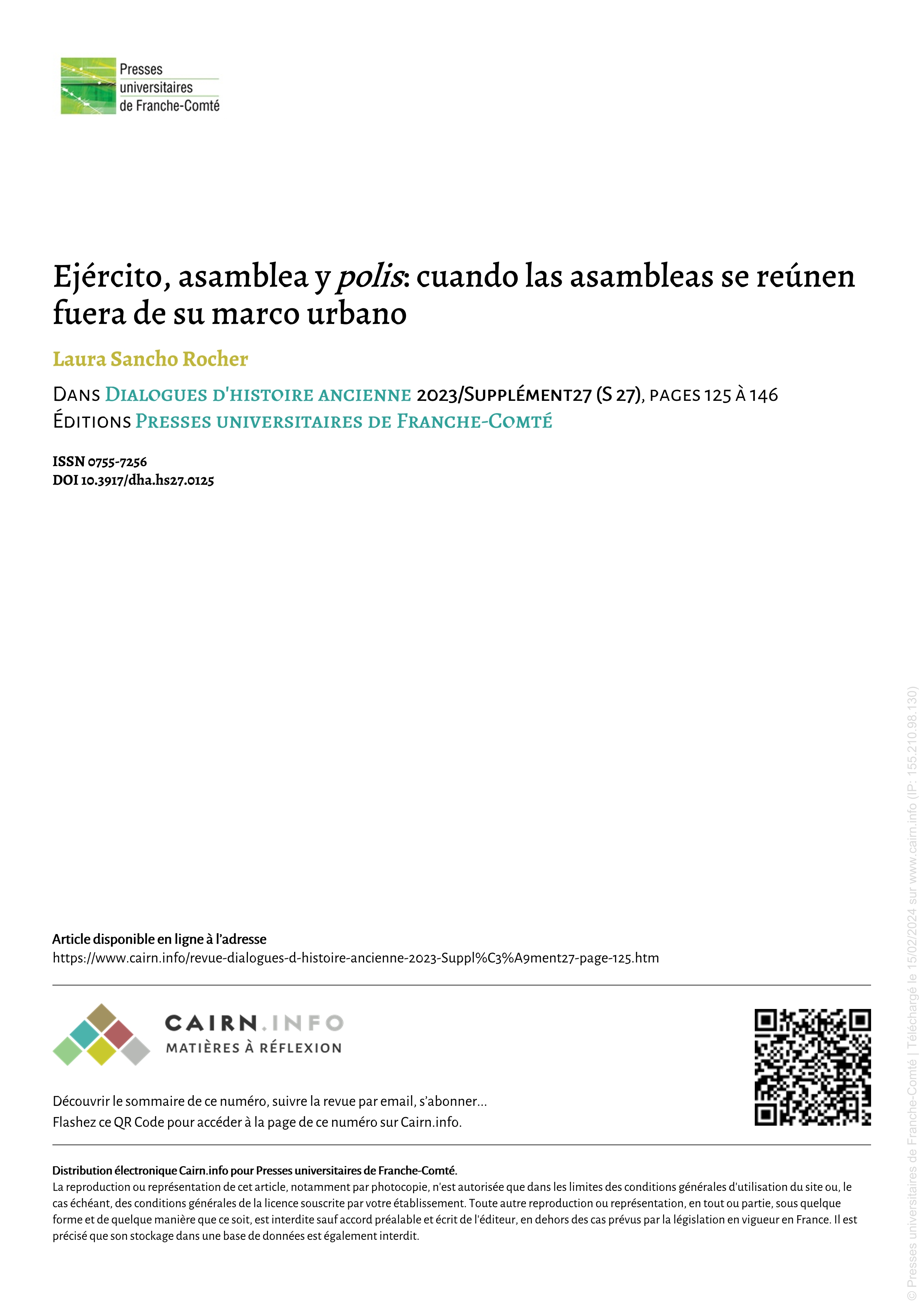 Ejército, asamblea y polis : cuando las asambleas se reúnen fuera de su marco urbano