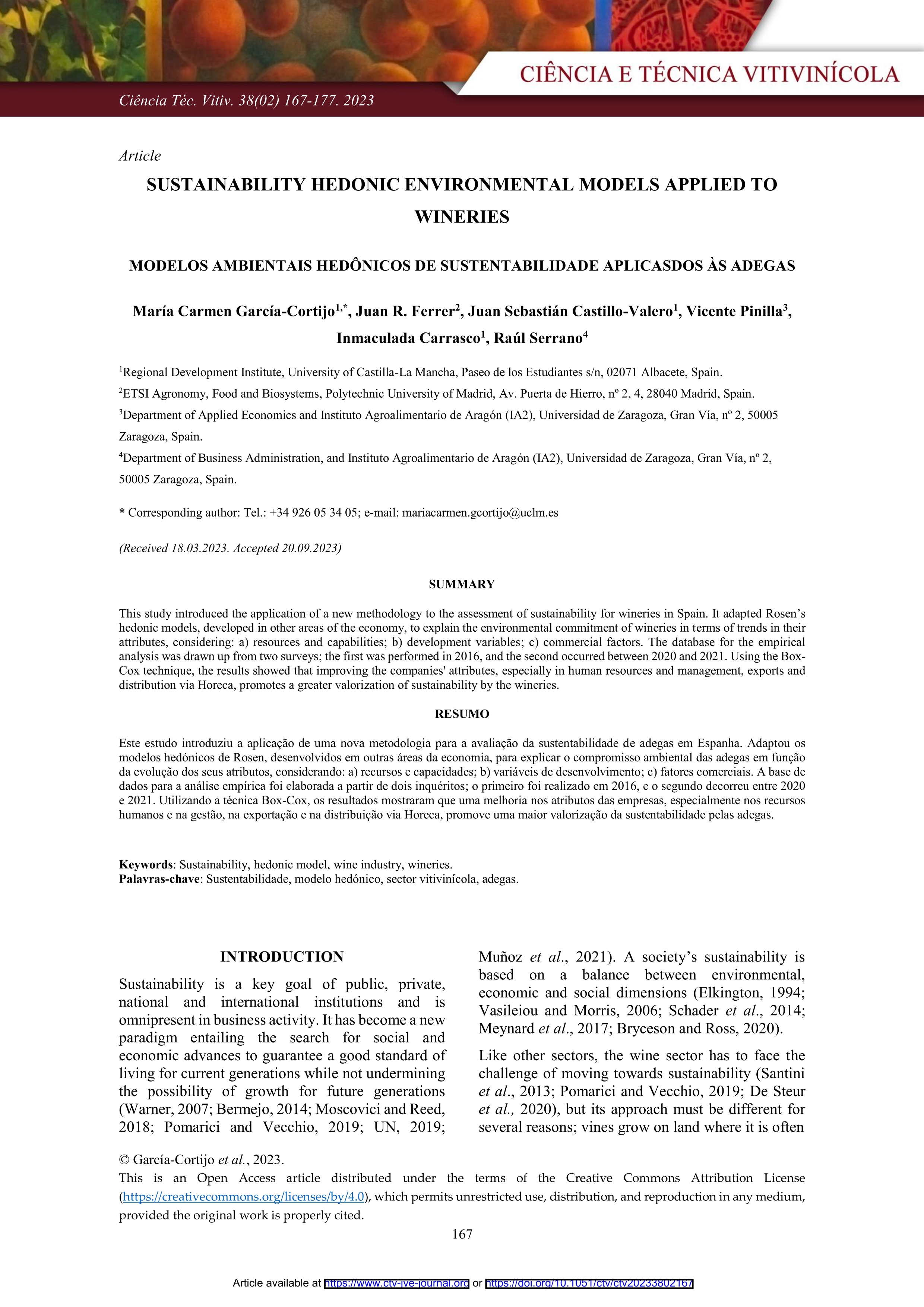 Sustainability hedonic environmental models applied to wineries