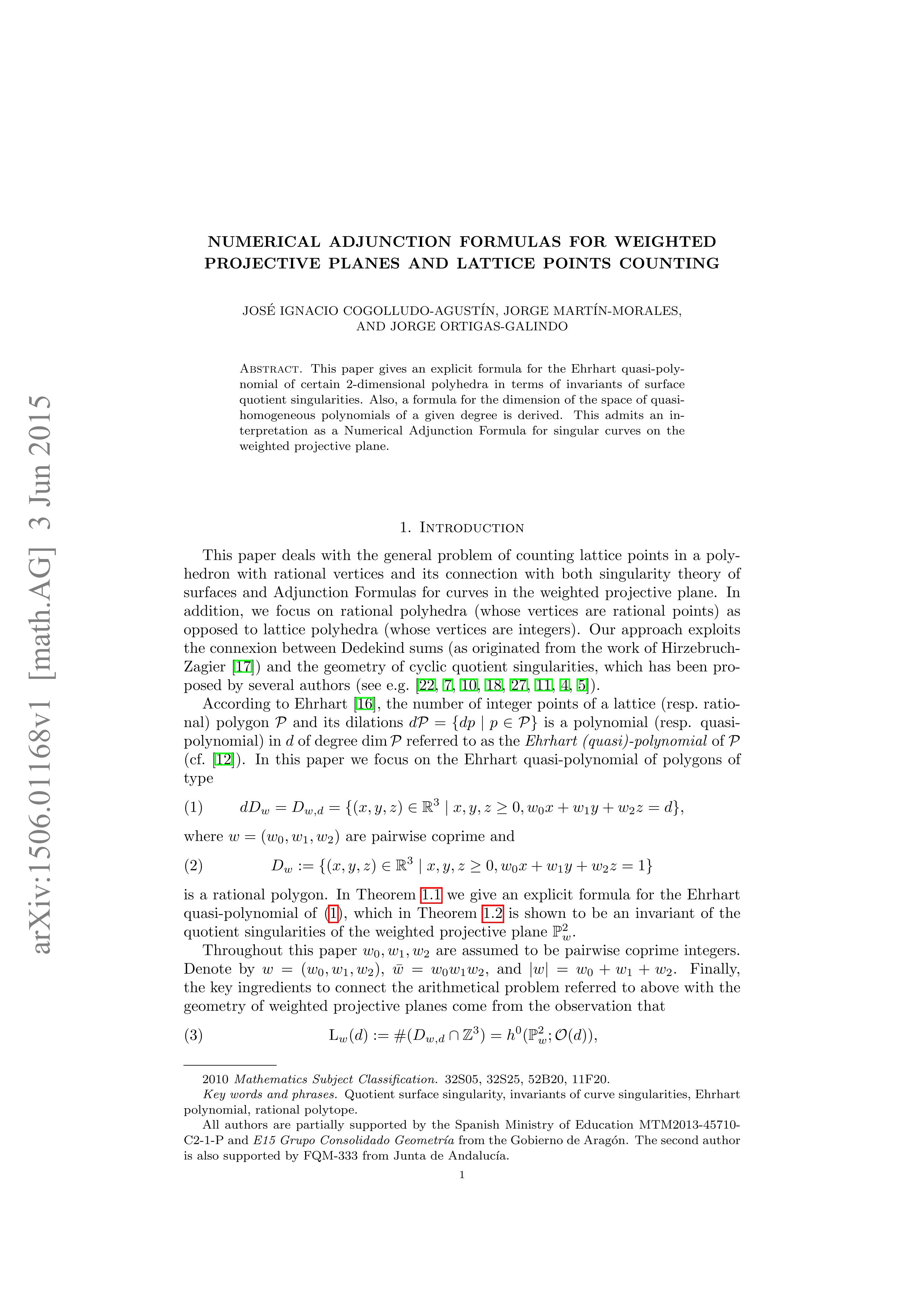 Numerical adjunction formulas for weighted projective planes and lattice points counting