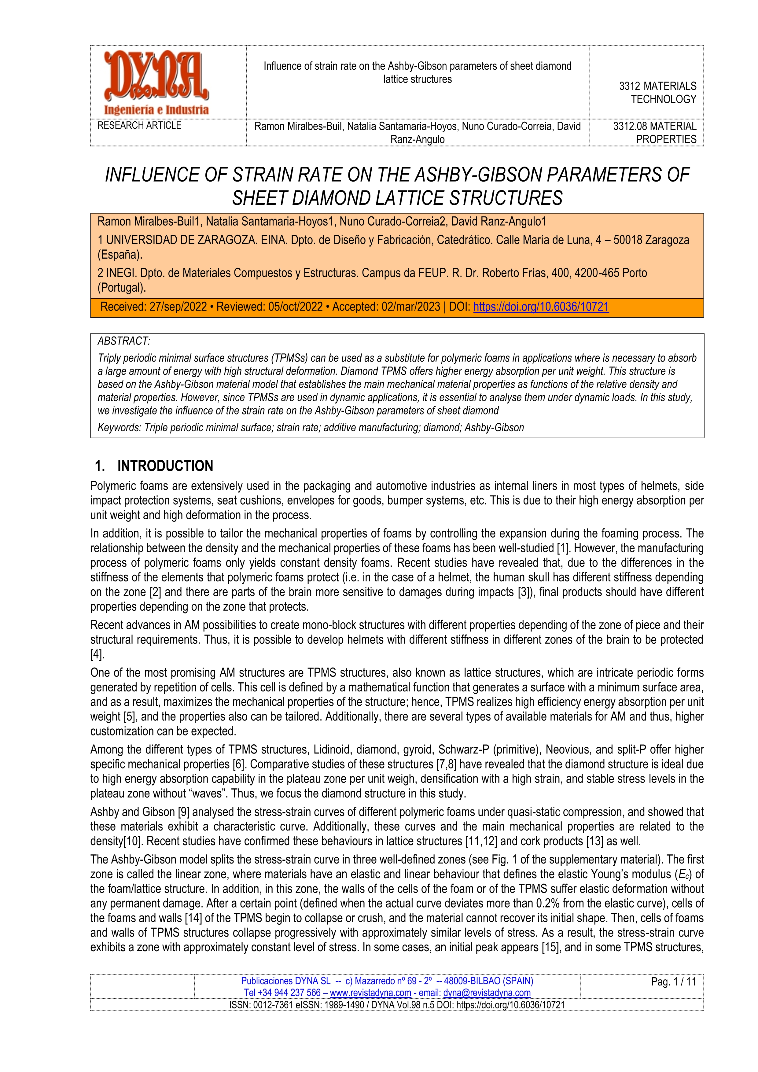 Influence of strain rate on the ashby-gibson parameters of sheet diamond lattice structures