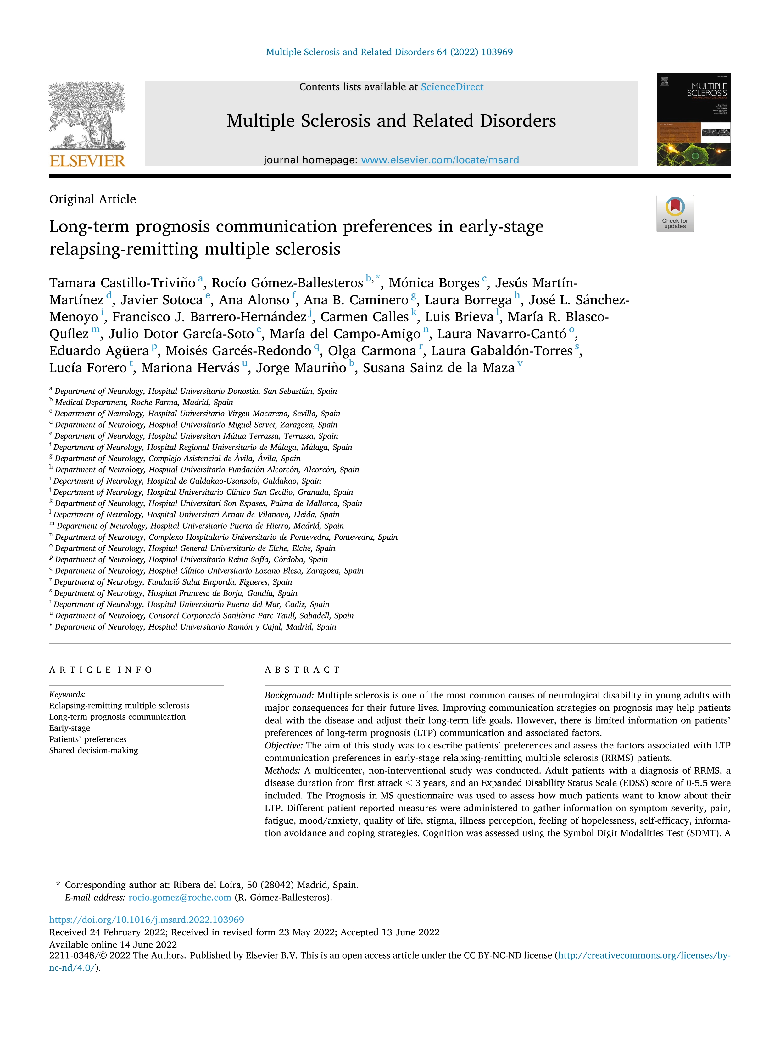 Long-term prognosis communication preferences in early-stage relapsing-remitting multiple sclerosis