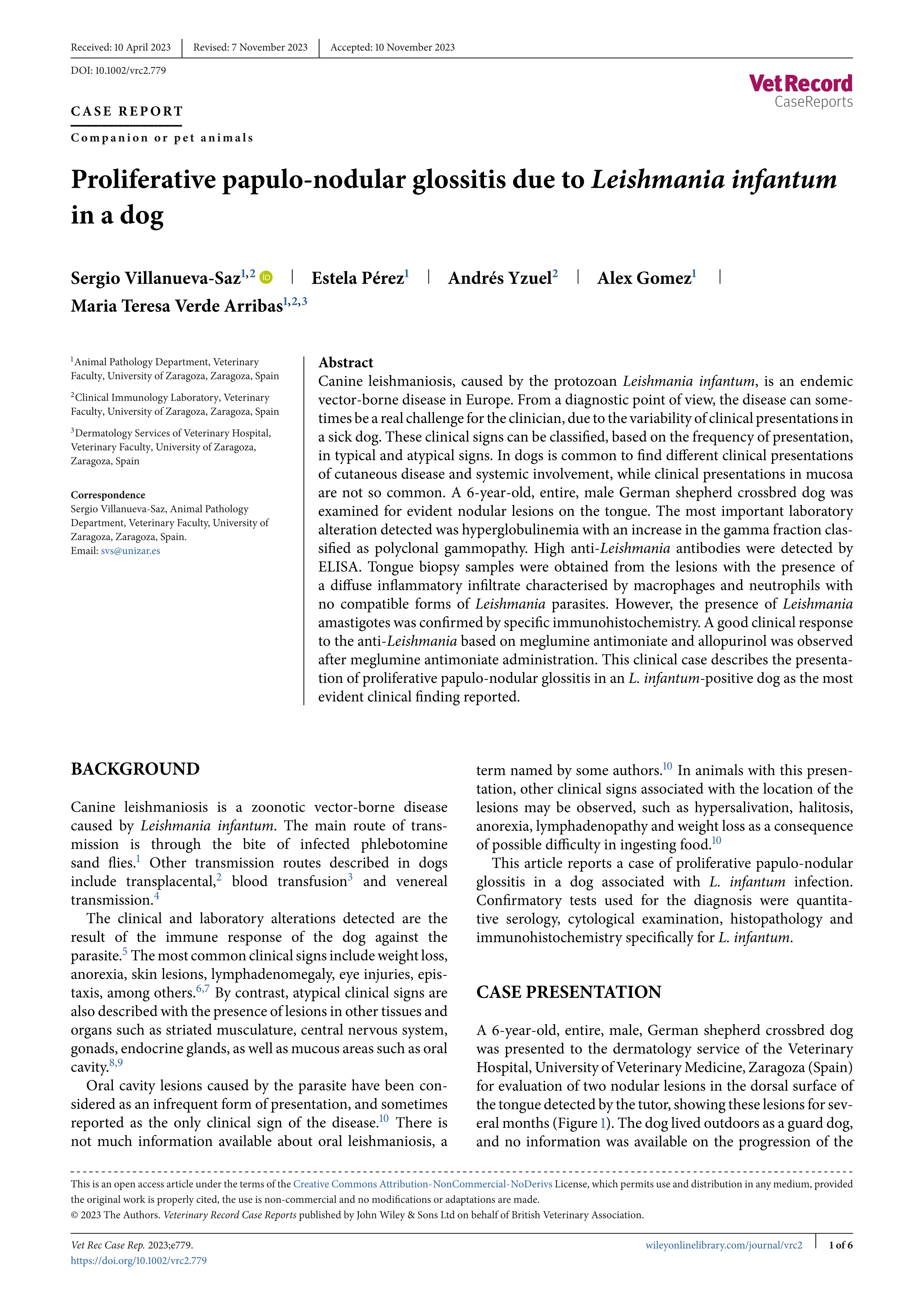 Proliferative papulo-nodular glossitis due to <i>Leishmania infantum</i> in a dog