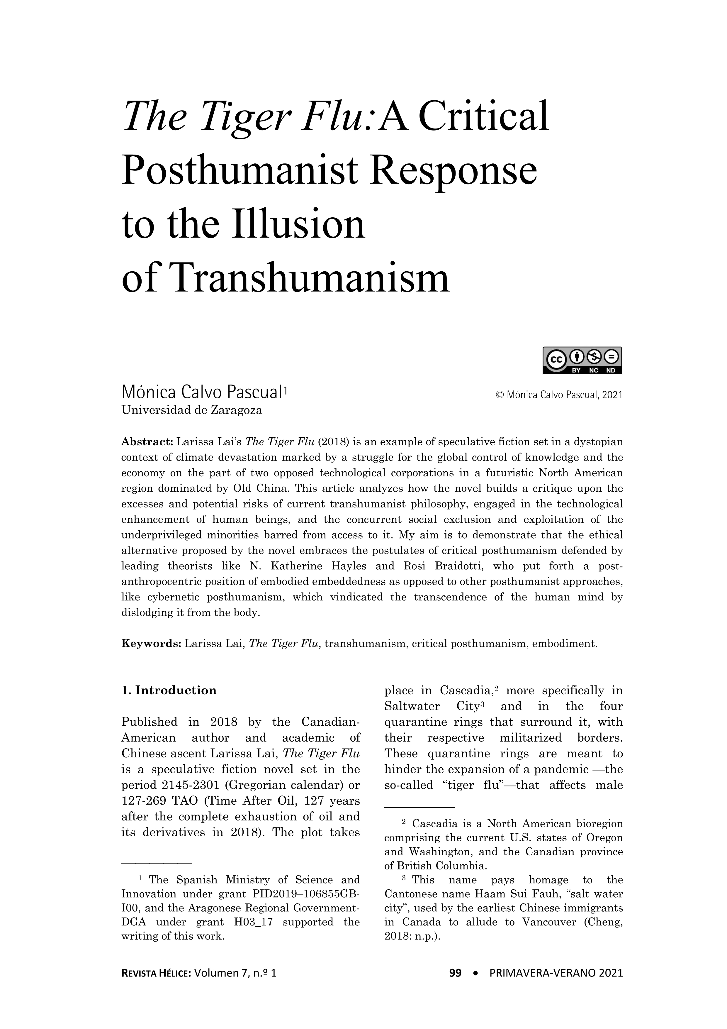 The Tiger Flu: a critical posthumanist response to the Illusion of transhumanism