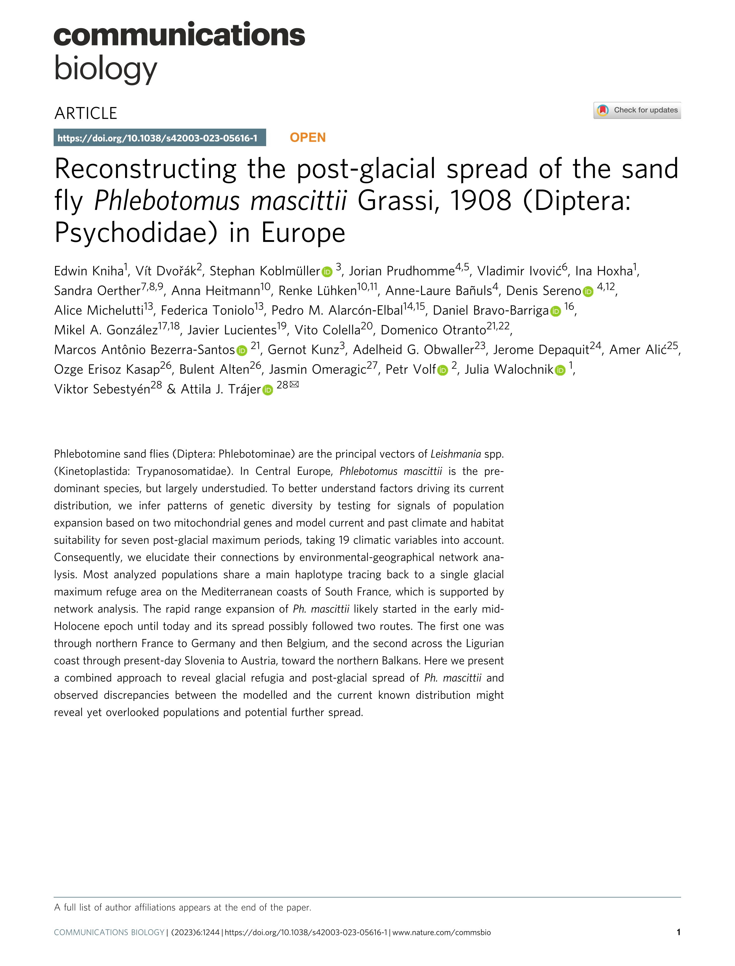 Reconstructing the post-glacial spread of the sand fly Phlebotomus mascittii Grassi, 1908 (Diptera: Psychodidae) in Europe