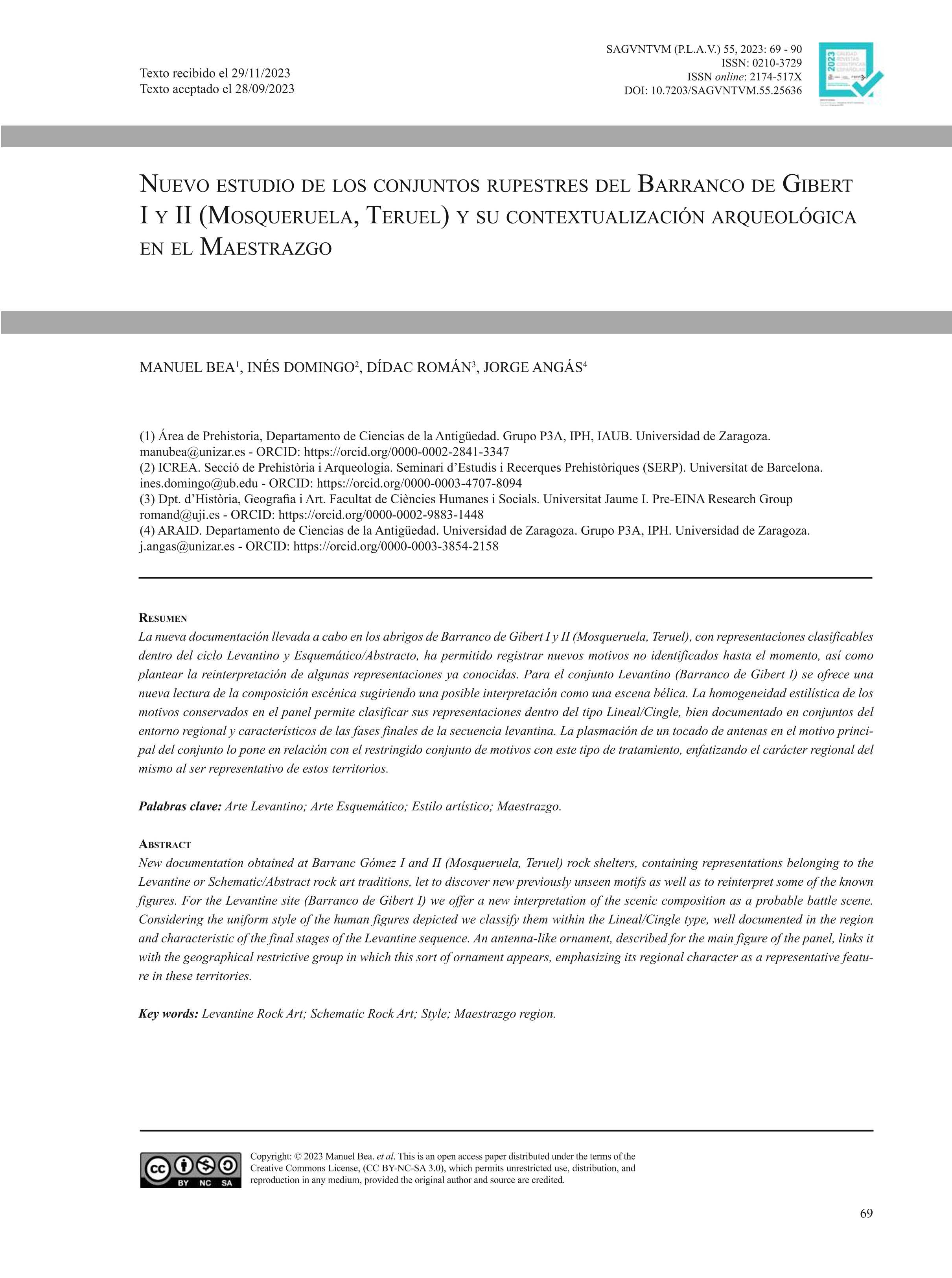 Nuevo estudio de los conjuntos rupestres del Barranco de Gibert I y II (Mosqueruela, Teruel) y su contextualización arqueológica en el Maestrazgo