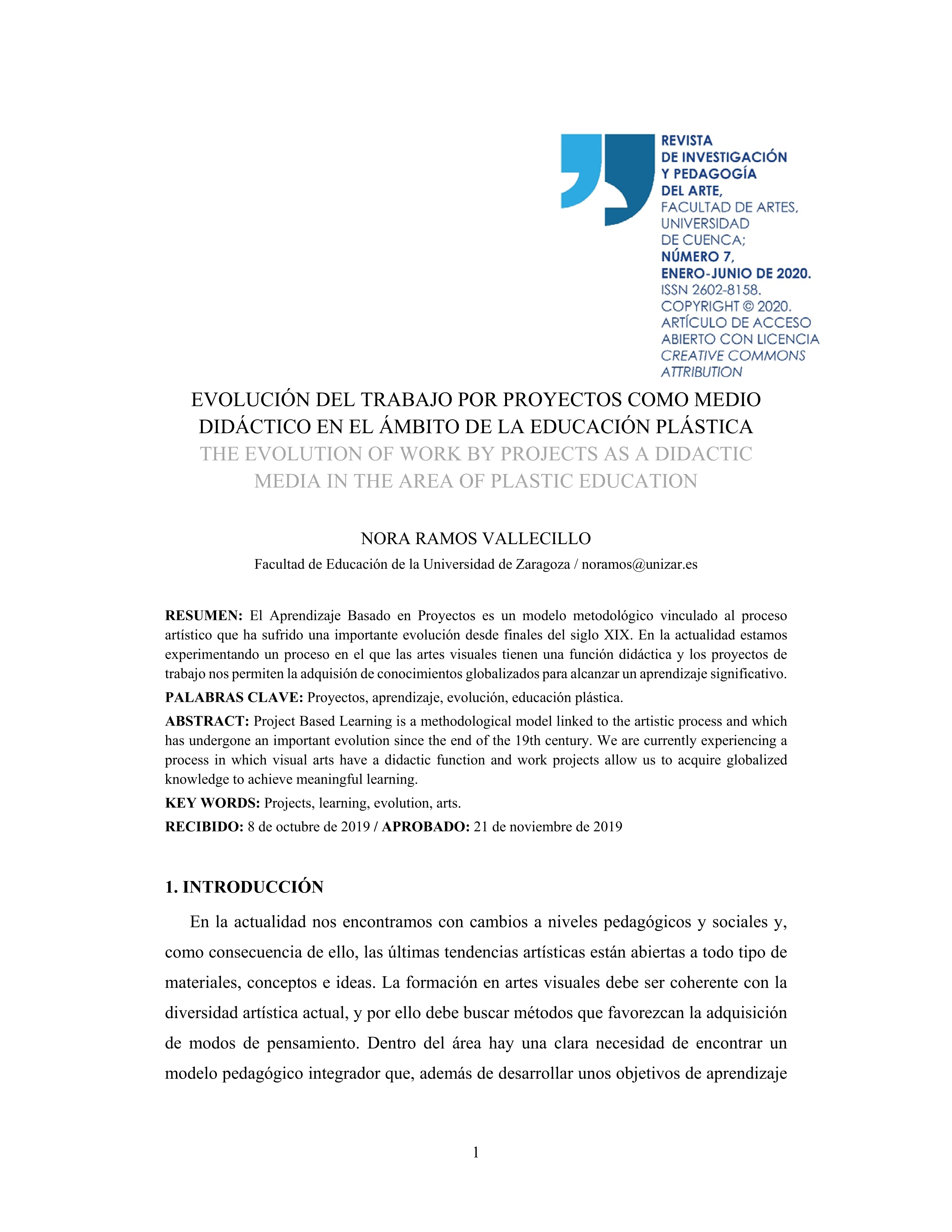 Evolución del trabajo por proyectos como medio didáctico en el ámbito de la educación plástica