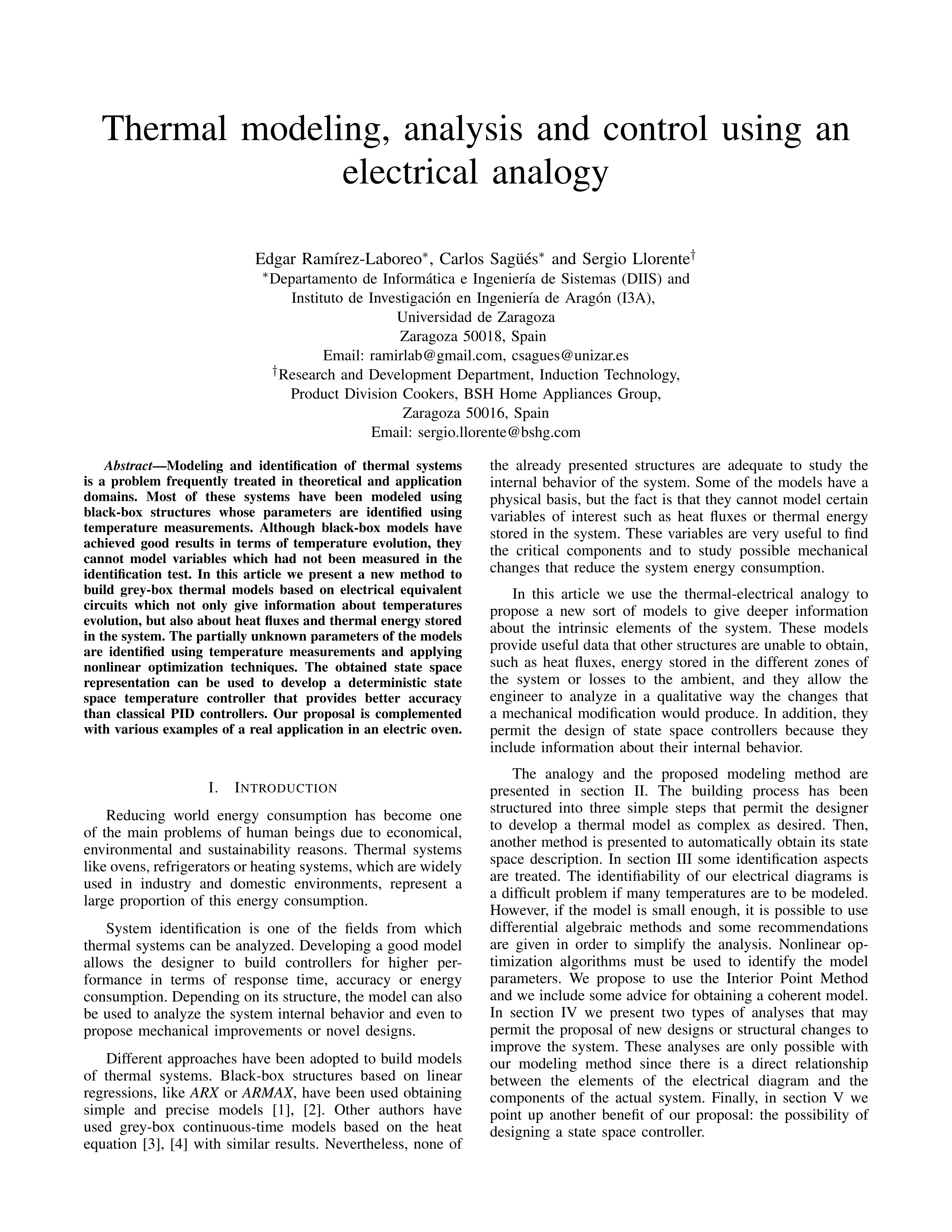 Thermal modeling, analysis and control using an electrical analogy